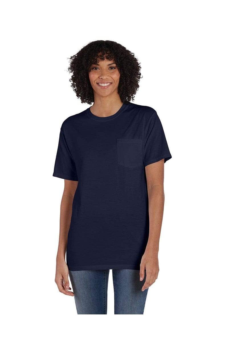 ComfortWash by Hanes GDH150: Unisex 5.5 oz., 100% Ringspun Cotton Garment-Dyed T-Shirt with Pocket in Navy