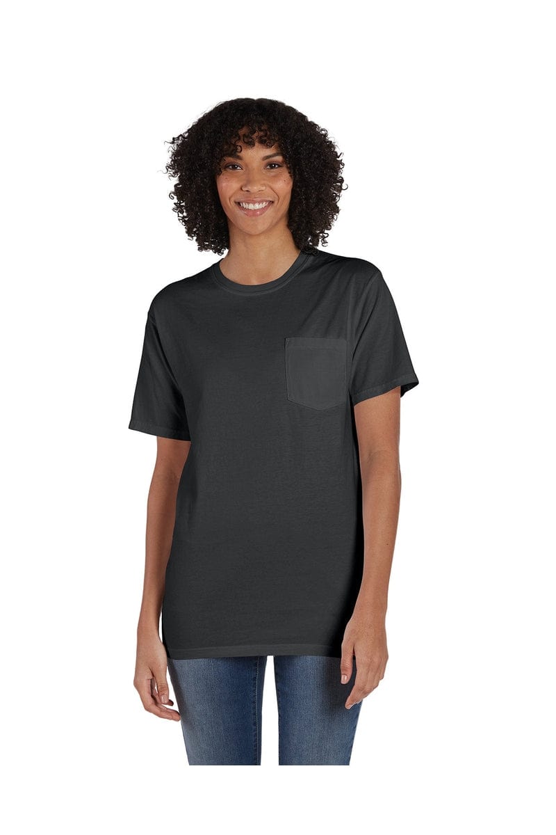ComfortWash by Hanes GDH150: Unisex 5.5 oz., 100% Ringspun Cotton Garment-Dyed T-Shirt with Pocket in New Railroad