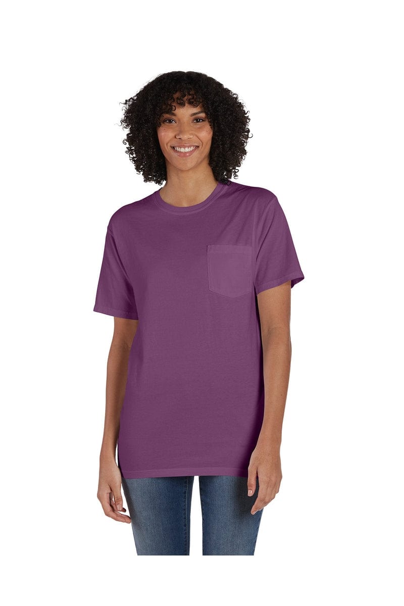 ComfortWash by Hanes GDH150: Unisex 5.5 oz., 100% Ringspun Cotton Garment-Dyed T-Shirt with Pocket in Purple Plm Raisn