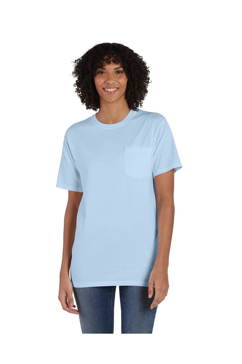 ComfortWash by Hanes GDH150: Unisex 5.5 oz., 100% Ringspun Cotton Garment-Dyed T-Shirt with Pocket in Soothing Blue