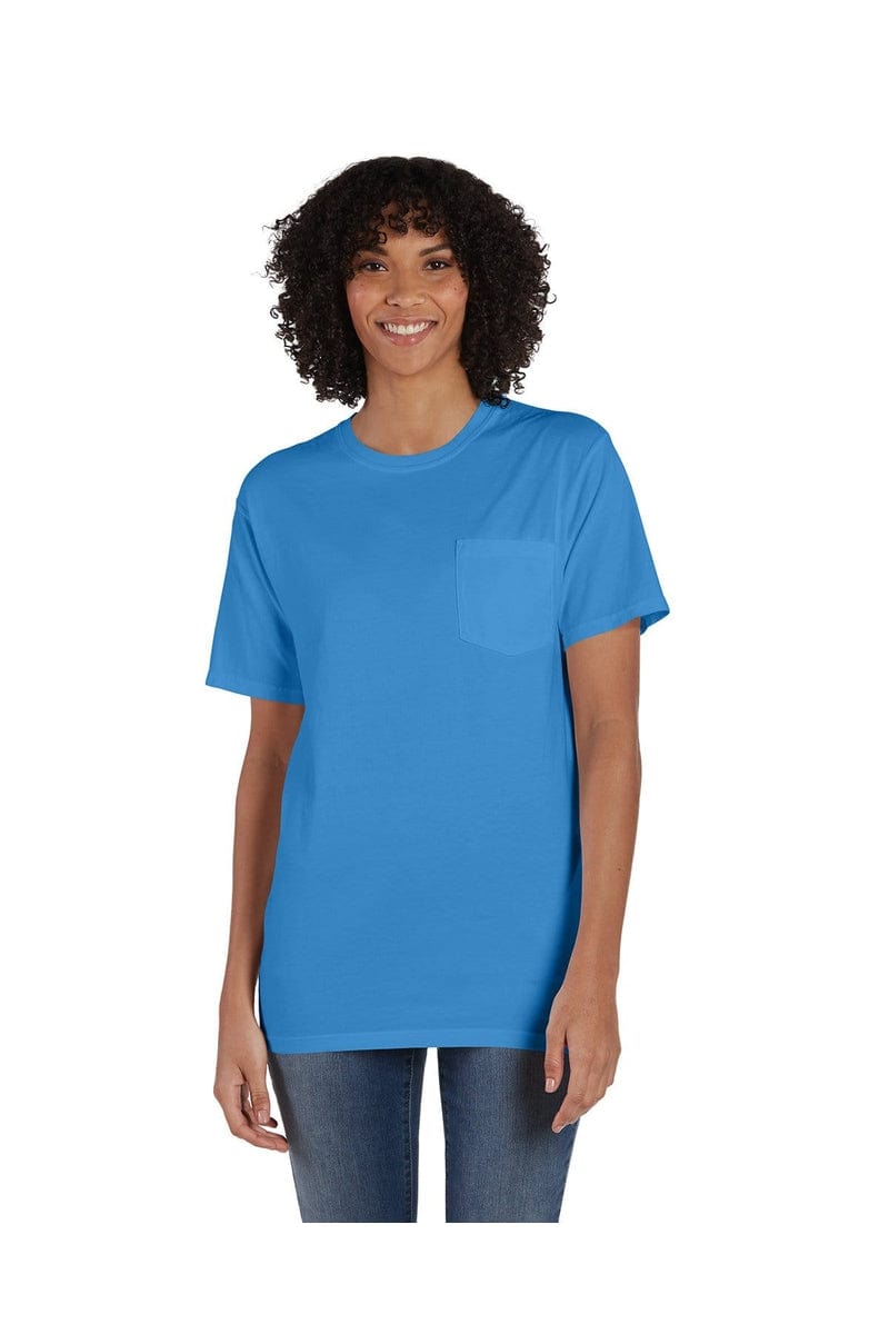 ComfortWash by Hanes GDH150: Unisex 5.5 oz., 100% Ringspun Cotton Garment-Dyed T-Shirt with Pocket in Summer Sky