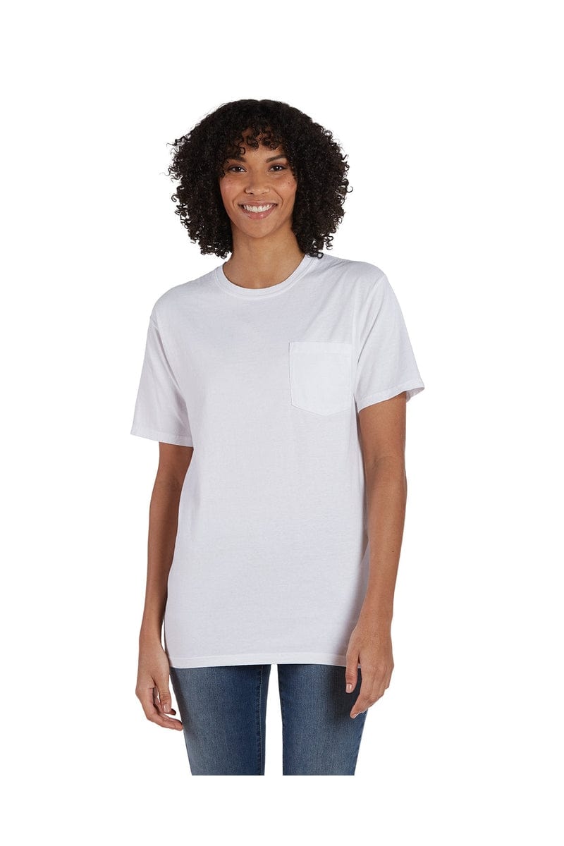 ComfortWash by Hanes GDH150: Unisex 5.5 oz., 100% Ringspun Cotton Garment-Dyed T-Shirt with Pocket in White
