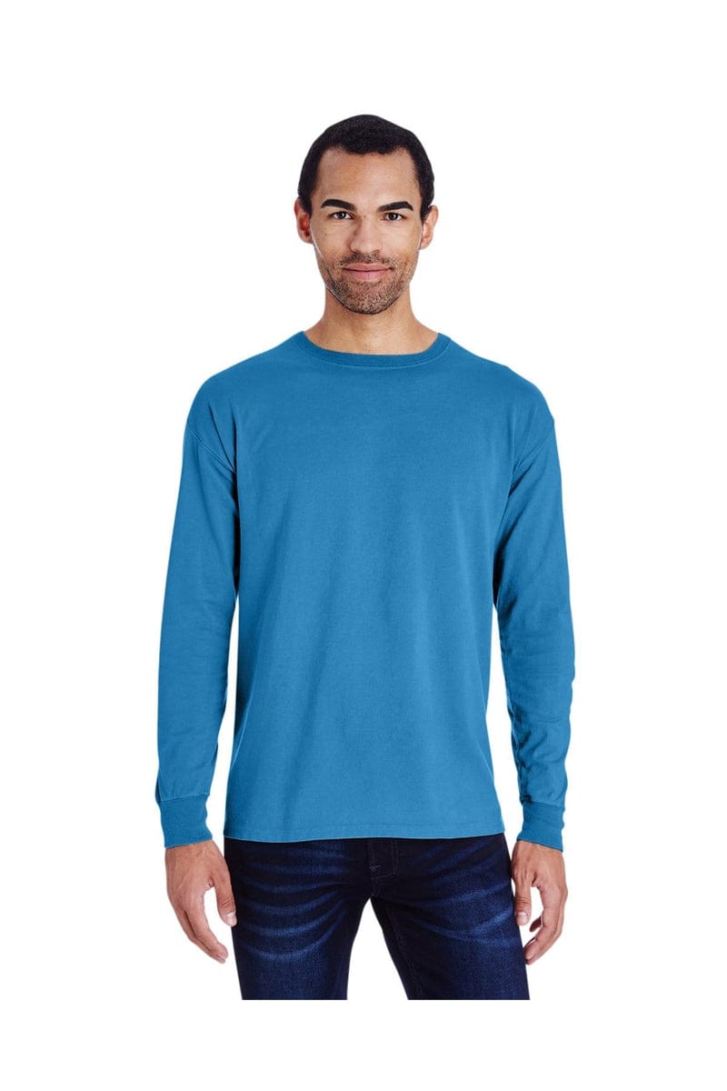 ComfortWash by Hanes GDH200: Unisex 5.5 oz., 100% Ringspun Cotton Garment-Dyed Long-Sleeve T-Shirt in Summer Sky Blue