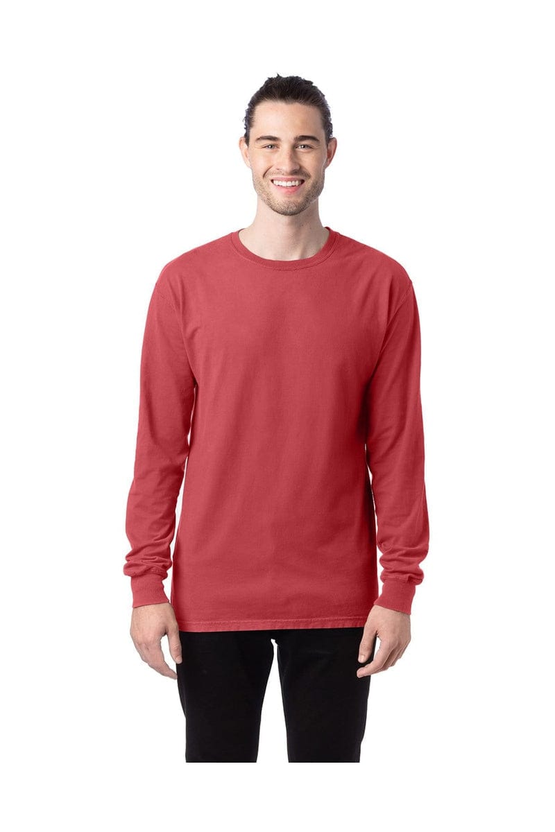 ComfortWash by Hanes GDH200: Unisex 5.5 oz., 100% Ringspun Cotton Garment-Dyed Long-Sleeve T-Shirt in Crimson Fall