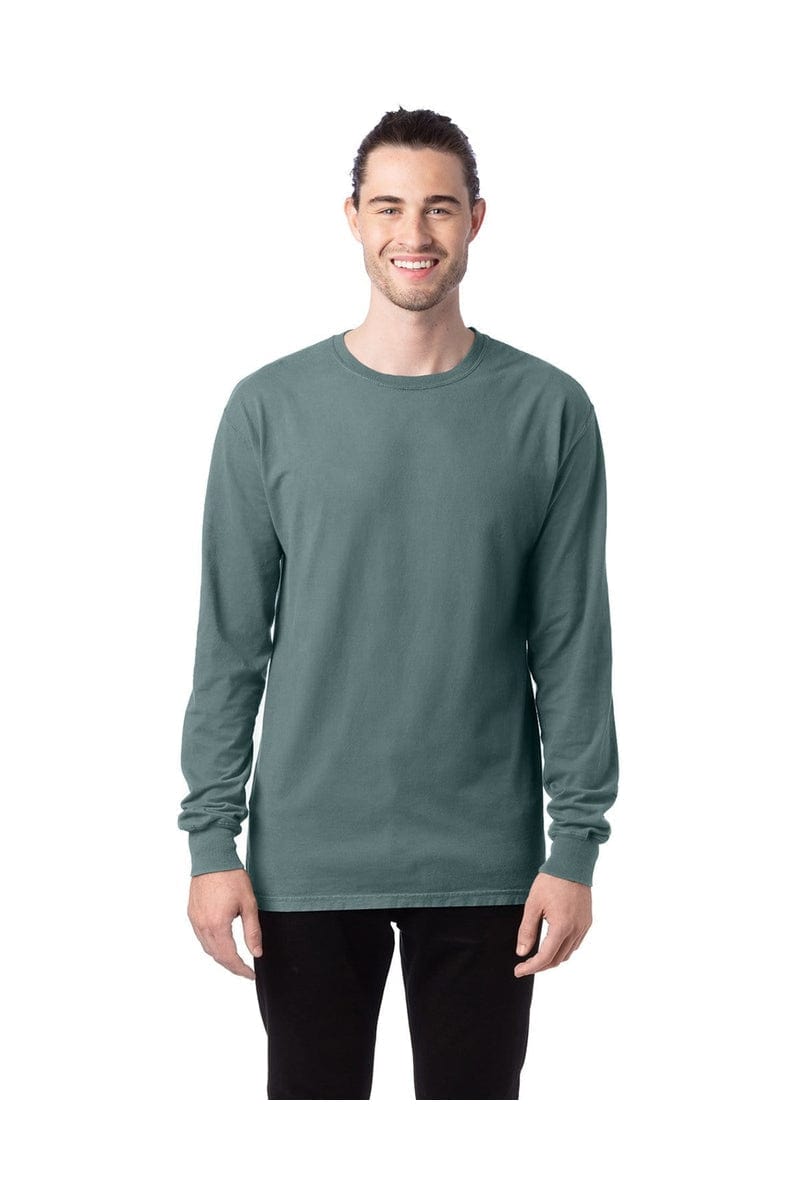 ComfortWash by Hanes GDH200: Unisex 5.5 oz., 100% Ringspun Cotton Garment-Dyed Long-Sleeve T-Shirt in Cypress Green