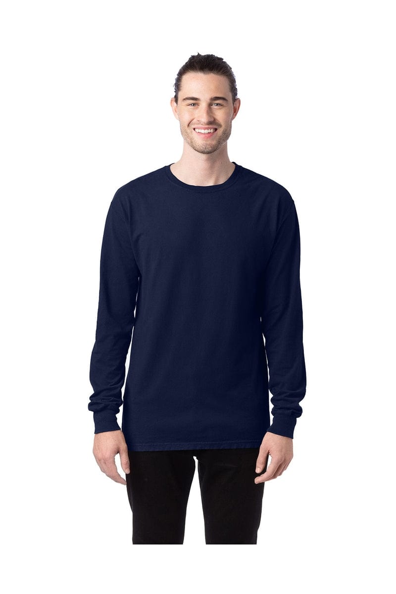 ComfortWash by Hanes GDH200: Unisex 5.5 oz., 100% Ringspun Cotton Garment-Dyed Long-Sleeve T-Shirt in Navy