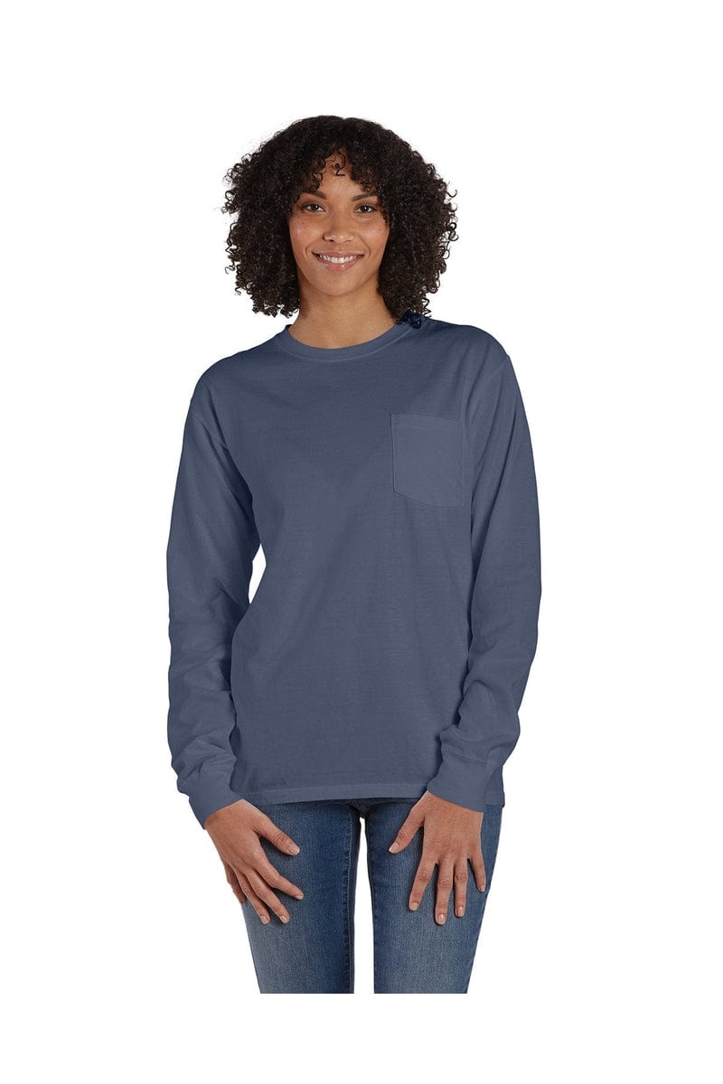 ComfortWash by Hanes GDH250: Unisex 5.5 oz., 100% Ringspun Cotton Garment-Dyed Long-Sleeve T-Shirt with Pocket in Anchor Slate