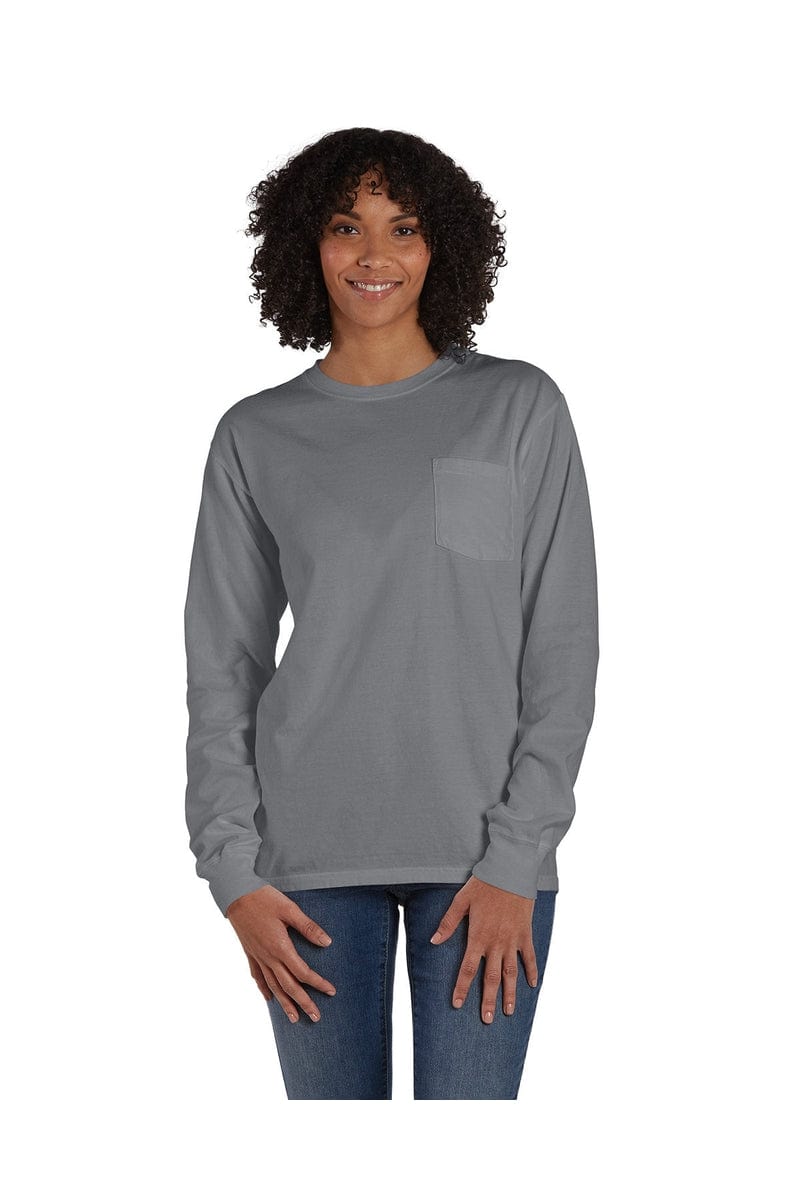 ComfortWash by Hanes GDH250: Unisex 5.5 oz., 100% Ringspun Cotton Garment-Dyed Long-Sleeve T-Shirt with Pocket in Concrete