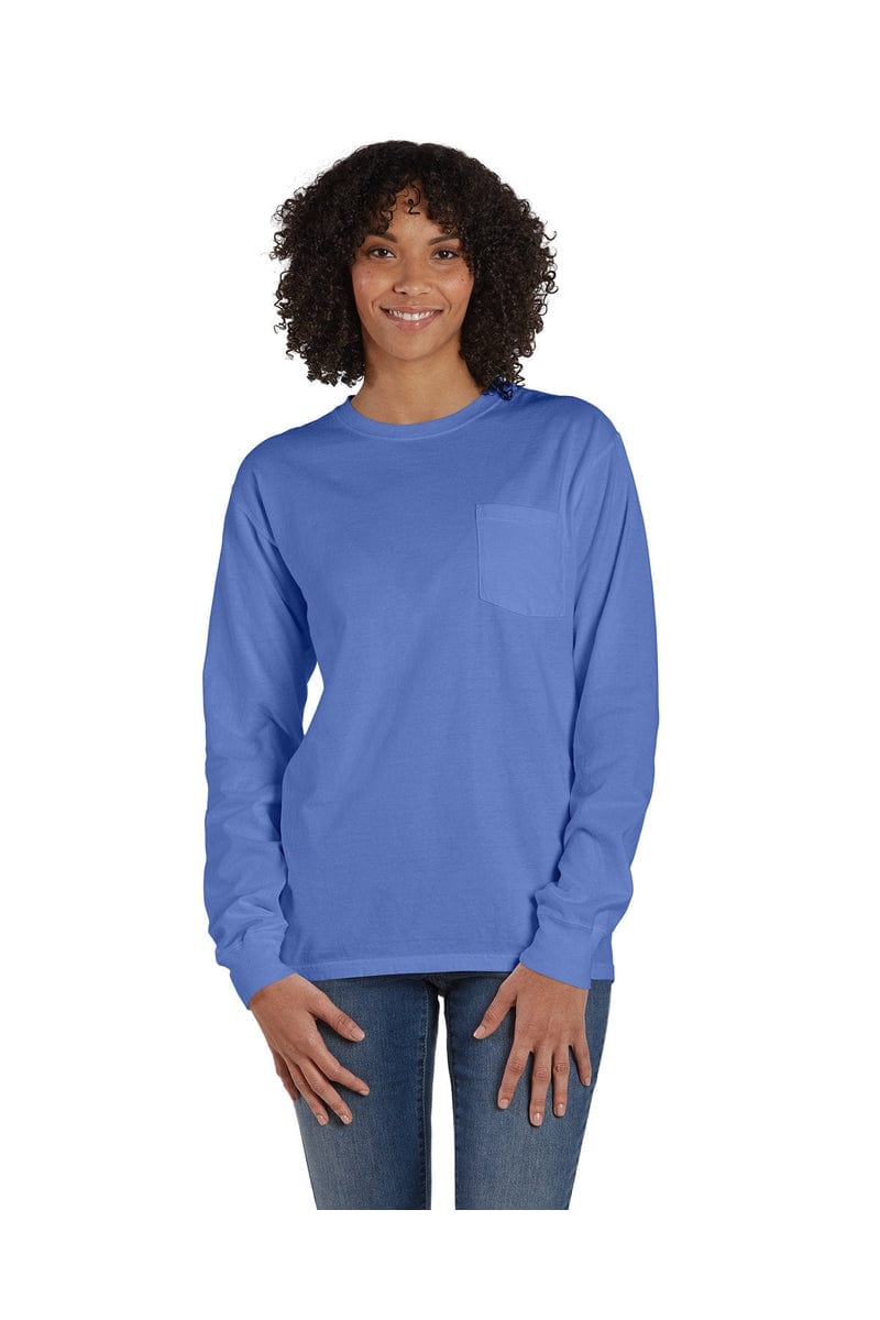 ComfortWash by Hanes GDH250: Unisex 5.5 oz., 100% Ringspun Cotton Garment-Dyed Long-Sleeve T-Shirt with Pocket in Deep Forte