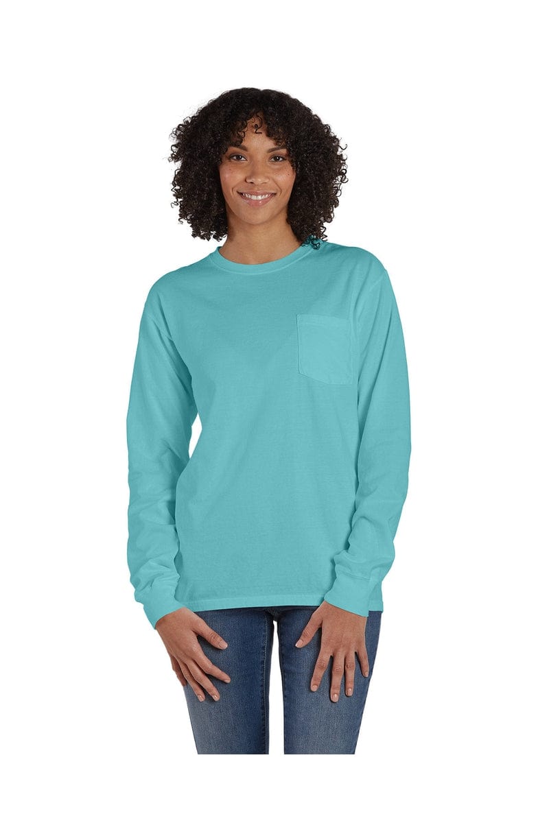 ComfortWash by Hanes GDH250: Unisex 5.5 oz., 100% Ringspun Cotton Garment-Dyed Long-Sleeve T-Shirt with Pocket in Mint