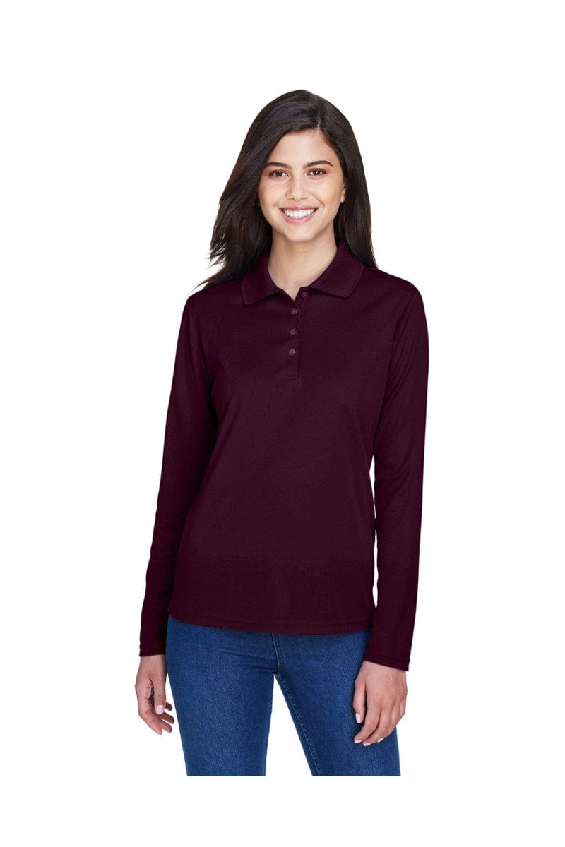 Core 365 78192 Ladies' Pinnacle Performance Long-Sleeve Pique Polo in Burgundy