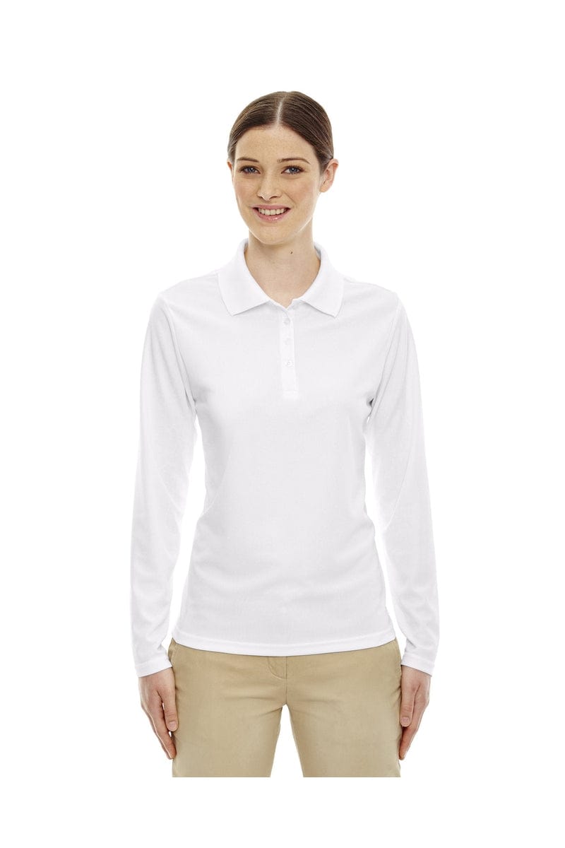 Core 365 78192 Ladies' Pinnacle Performance Long-Sleeve Pique Polo in White
