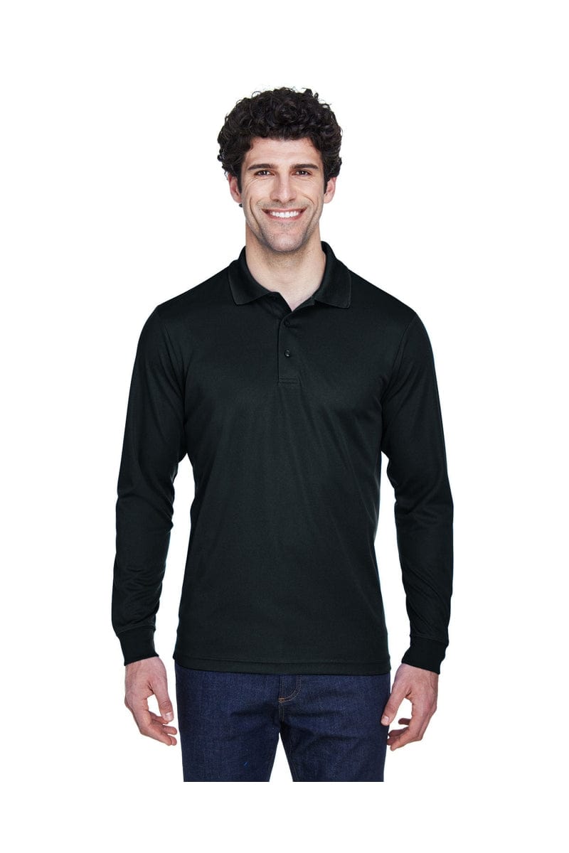Core 365 88192 Men's Pinnacle Performance Long-Sleeve Pique Polo in Black