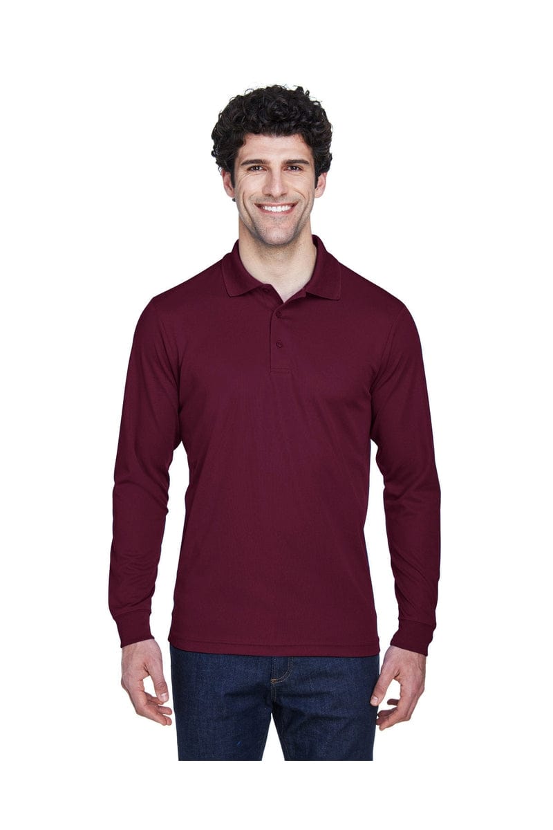 Core 365 88192 Men's Pinnacle Performance Long-Sleeve Pique Polo in Burgundy