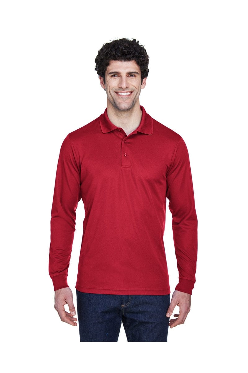 Core 365 88192 Men's Pinnacle Performance Long-Sleeve Pique Polo in Classic Red
