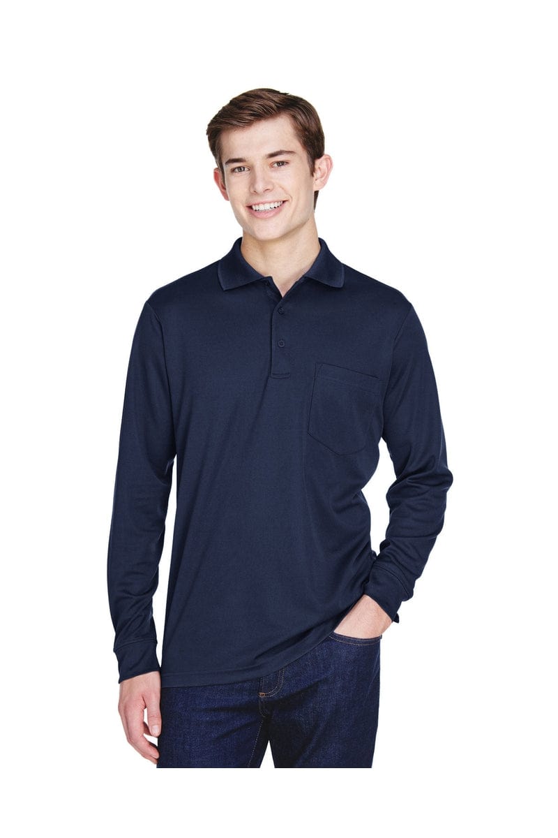 Core 365 88192P Adult Pinnacle Performance Long-Sleeve Pique Polo with Pocket in Classic Navy