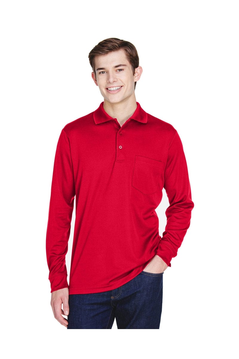 Core 365 88192P Adult Pinnacle Performance Long-Sleeve Pique Polo with Pocket in Classic Red