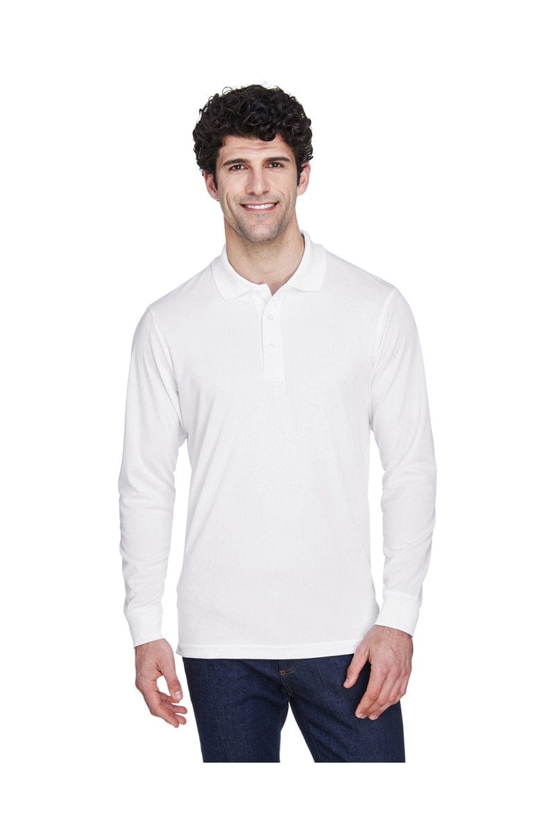 Core 365 88192T Men's Tall Pinnacle Performance Long-Sleeve Pique Polo in White