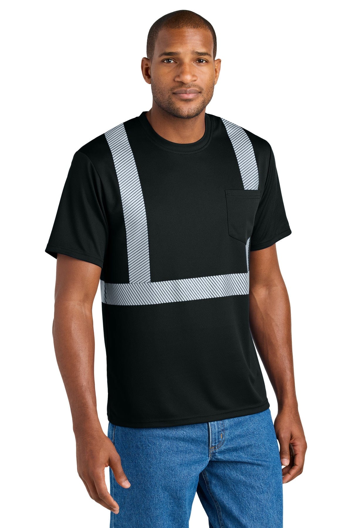 CornerStone CS206 Enhanced Visibility Segmented Tape Tee in Black