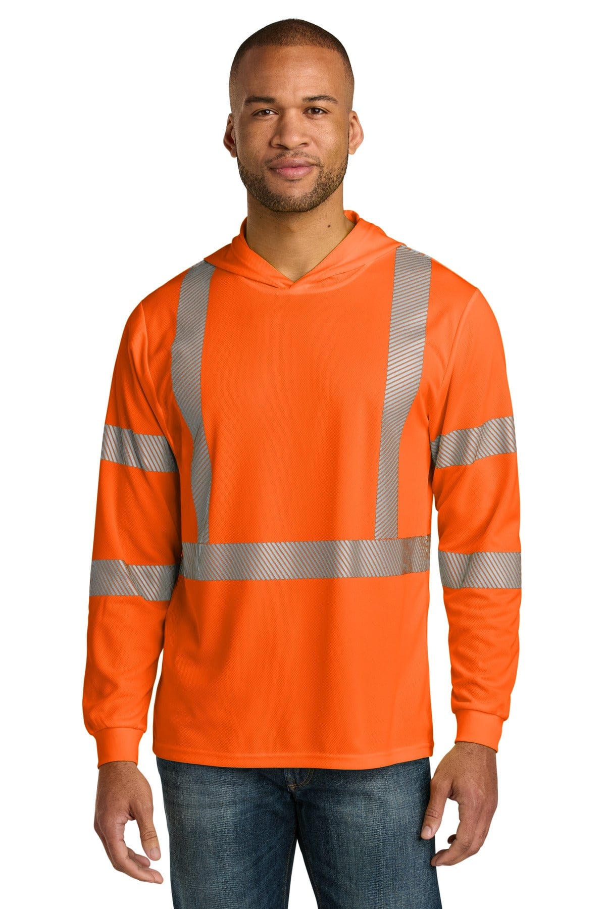 CornerStone CS208 ANSI 107 Class 3 Long Sleeve Segmented Tape Hooded Tee in Safety Orange