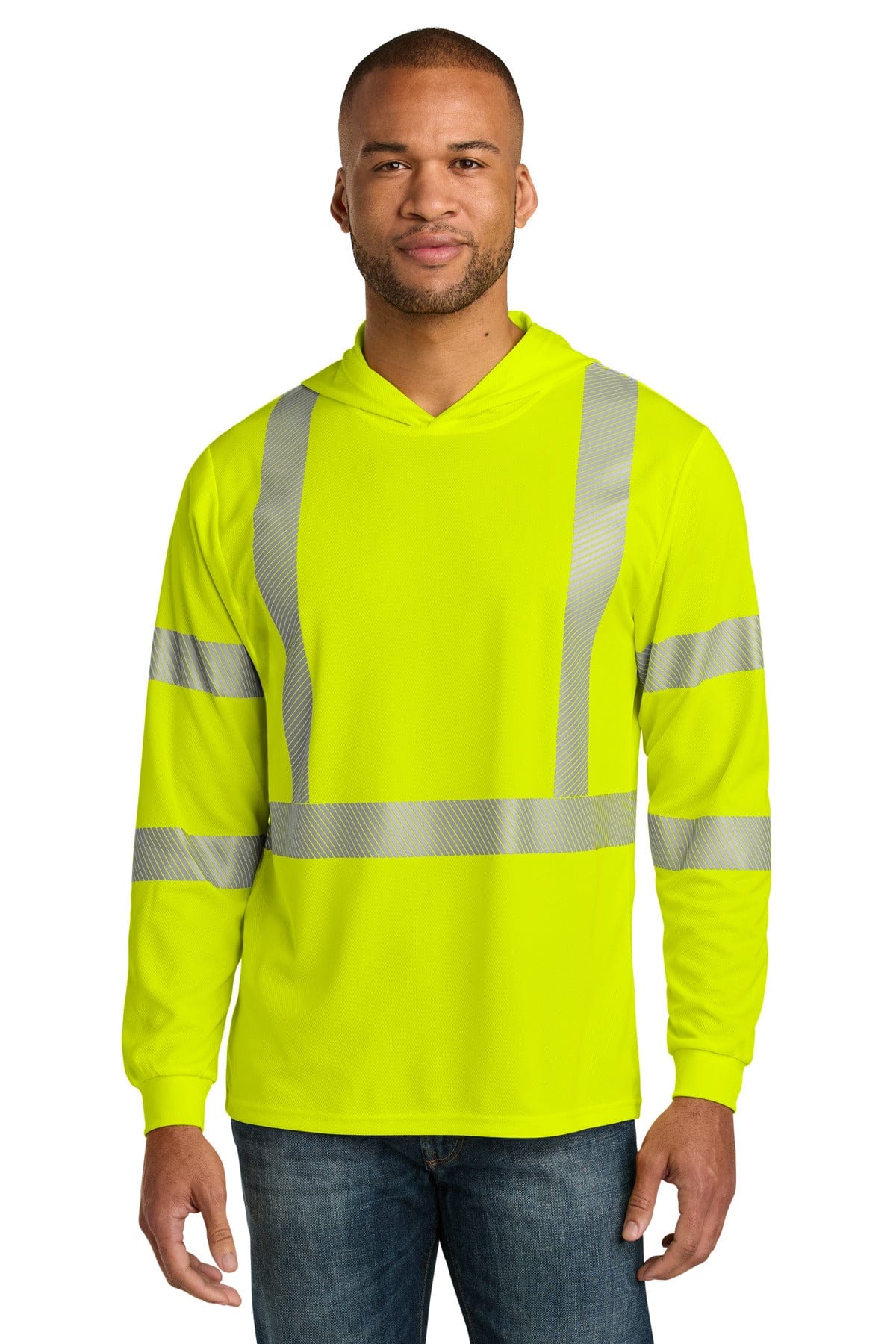 CornerStone CS208 ANSI 107 Class 3 Long Sleeve Segmented Tape Hooded Tee in Safety Yellow