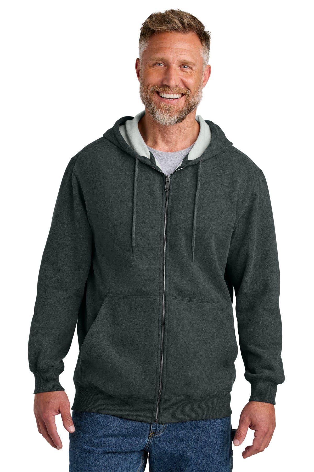 CornerStone CSF631 Tough Fleece Full-Zip Hoodie in Charcoal Heather