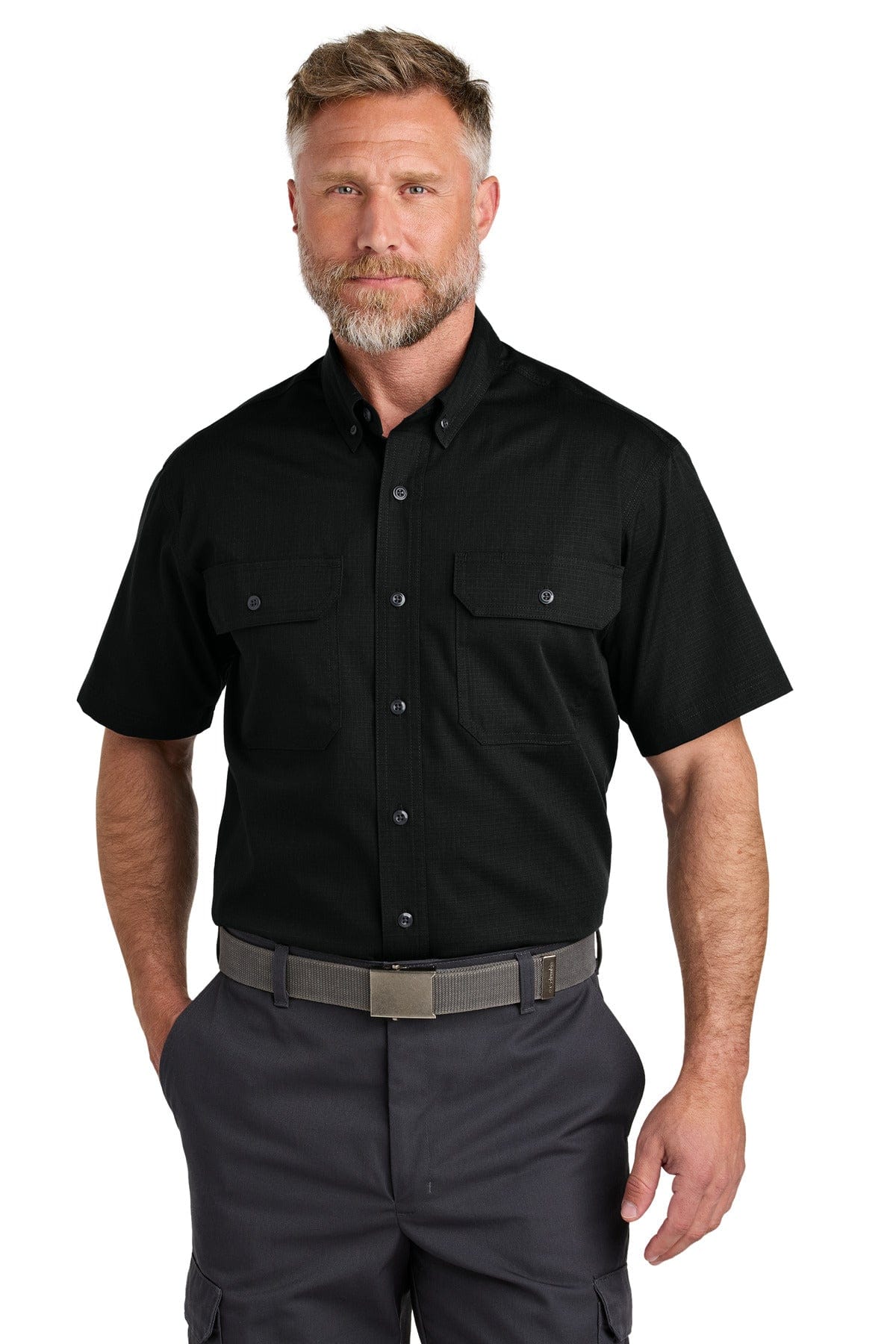 CornerStone CSW175 Short Sleeve Select Ripstop Shirt in Black