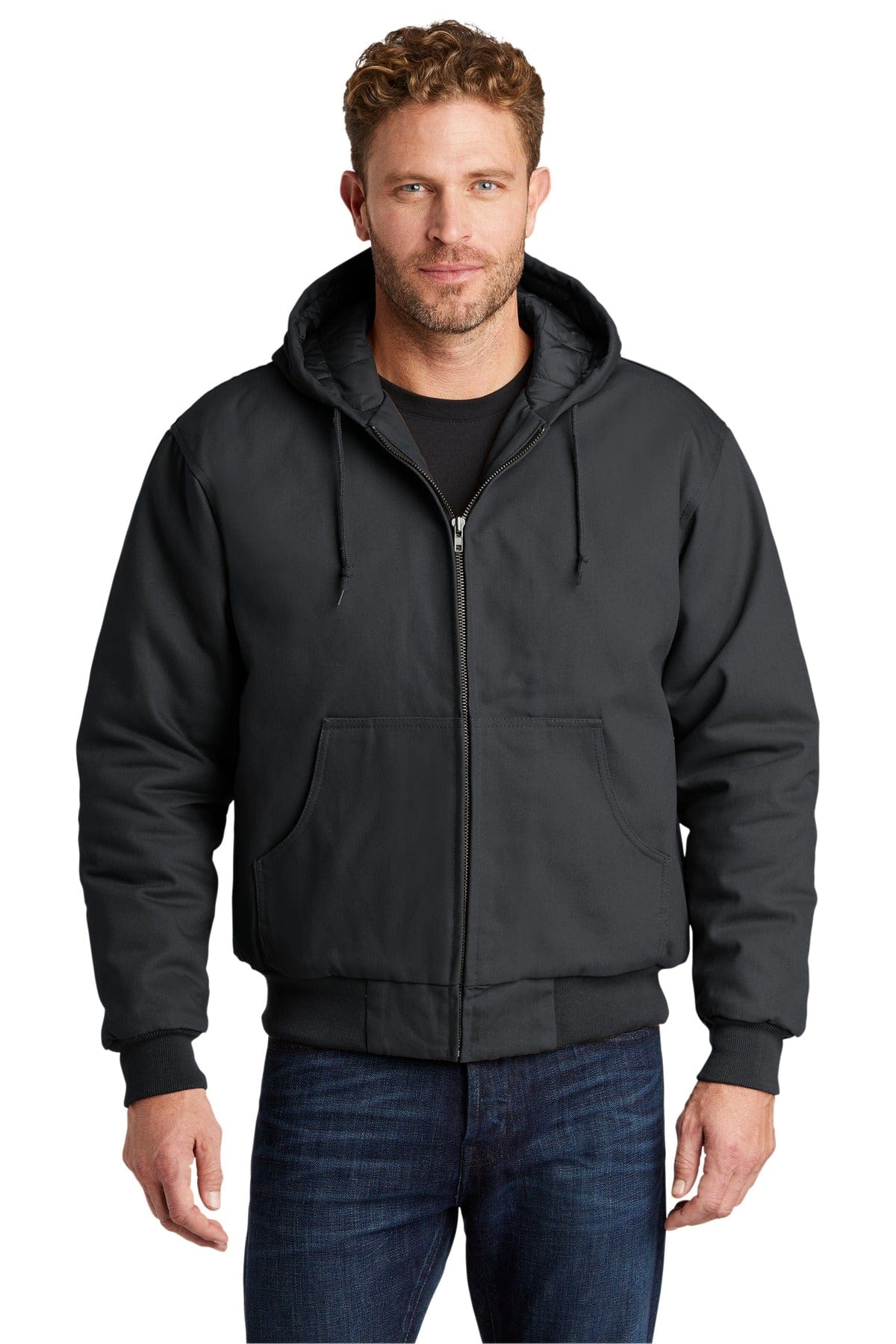 CornerStone Duck Cloth Hooded Work Jacket. J763H in Charcoal