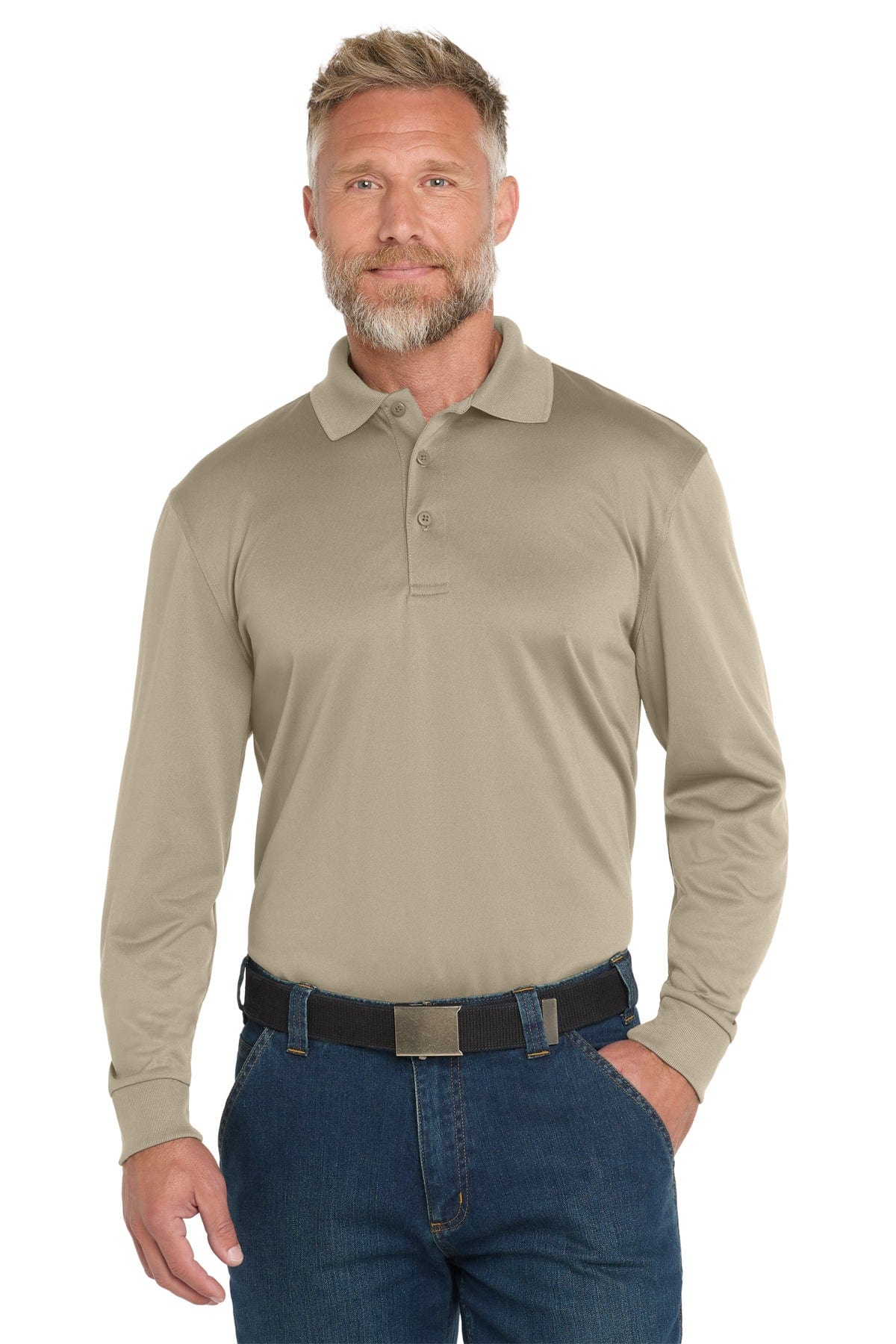 CornerStone Select Snag-Proof Long Sleeve Polo. CS412LS in Tan