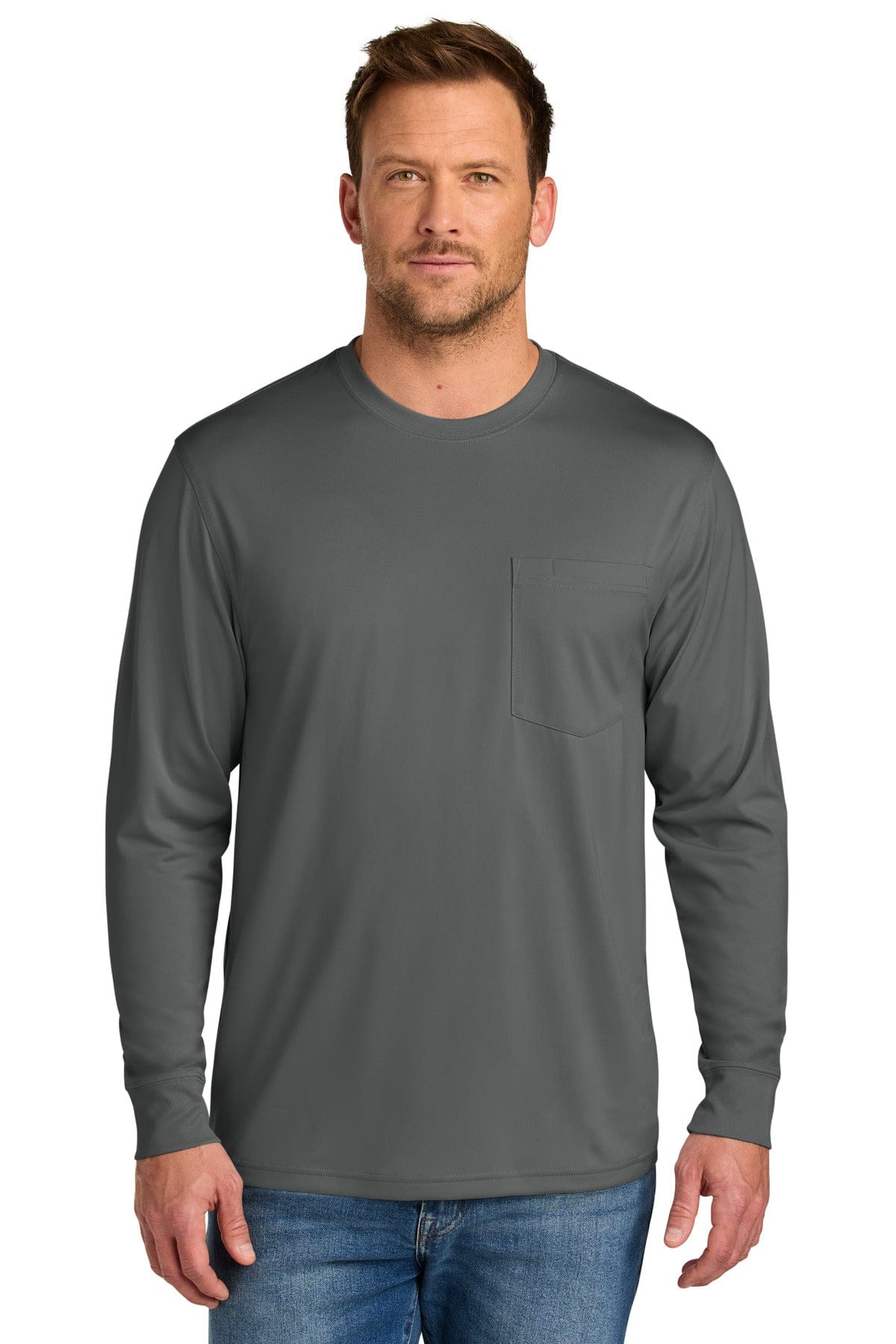 CornerStone Workwear Pro Long Sleeve Pocket Tee CS440LSP in Metal Grey
