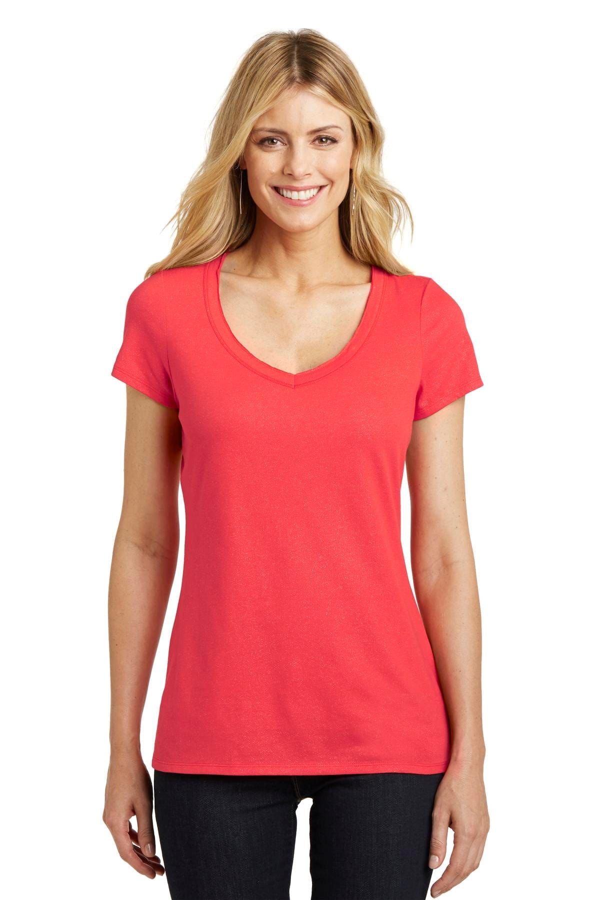 DISCONTINUED District Made ® Ladies Shimmer V-Neck Tee. DM456