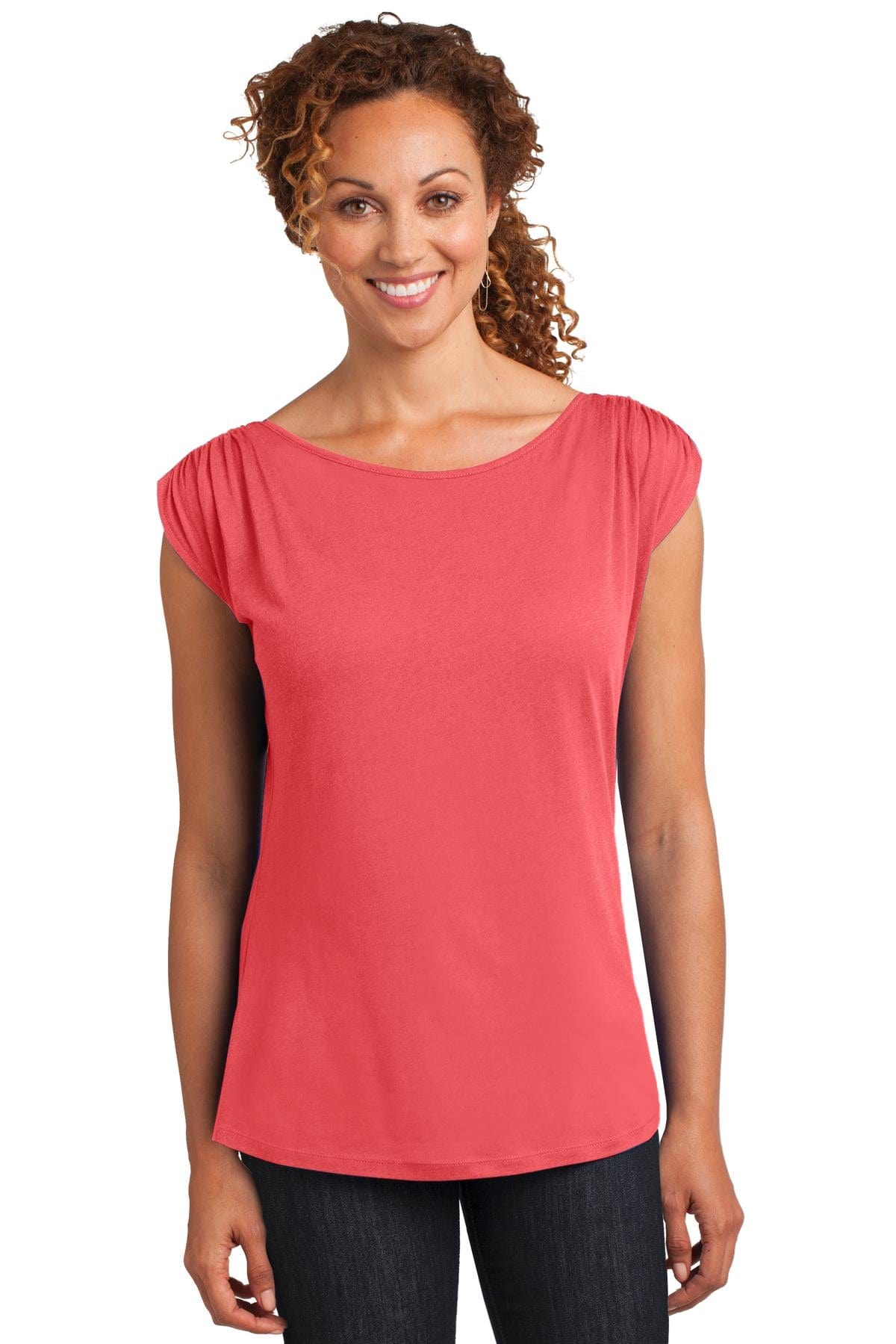 DISCONTINUED District Made ® Ladies Modal Blend Gathered Shoulder Tee. DM483