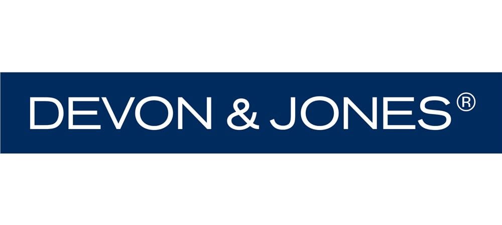 Devon & Jones logo on a blue background