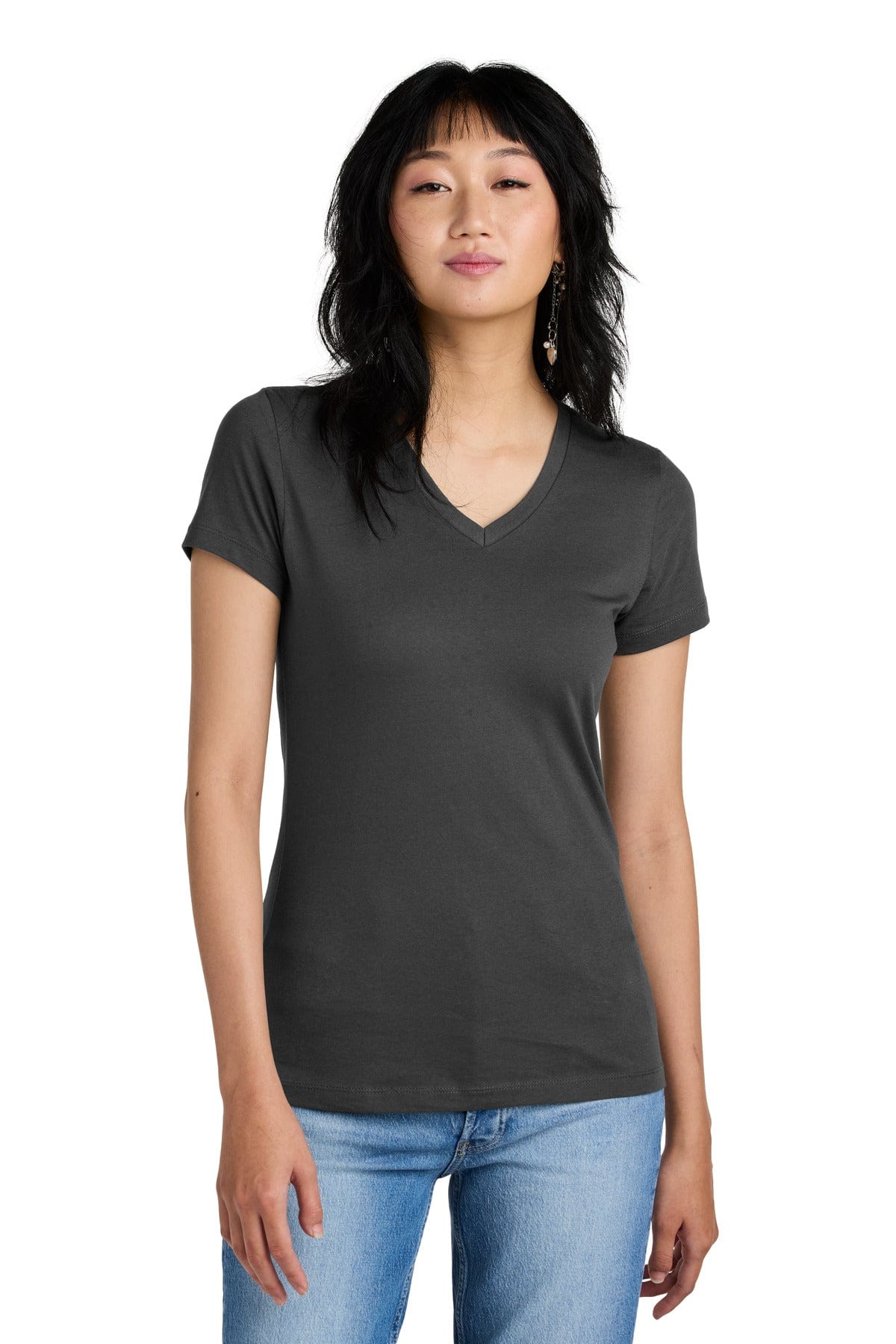 District DM1170L Women's Perfect Weight V-Neck Tee in Charcoal