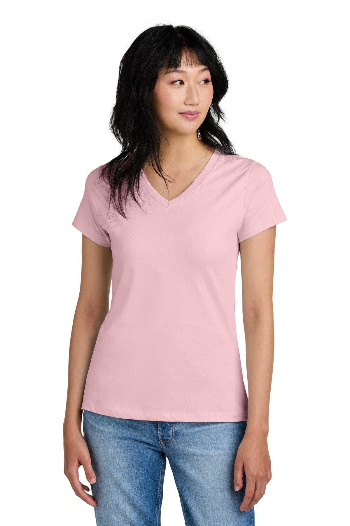 District DM1170L Women's Perfect Weight V-Neck Tee in Light Pink