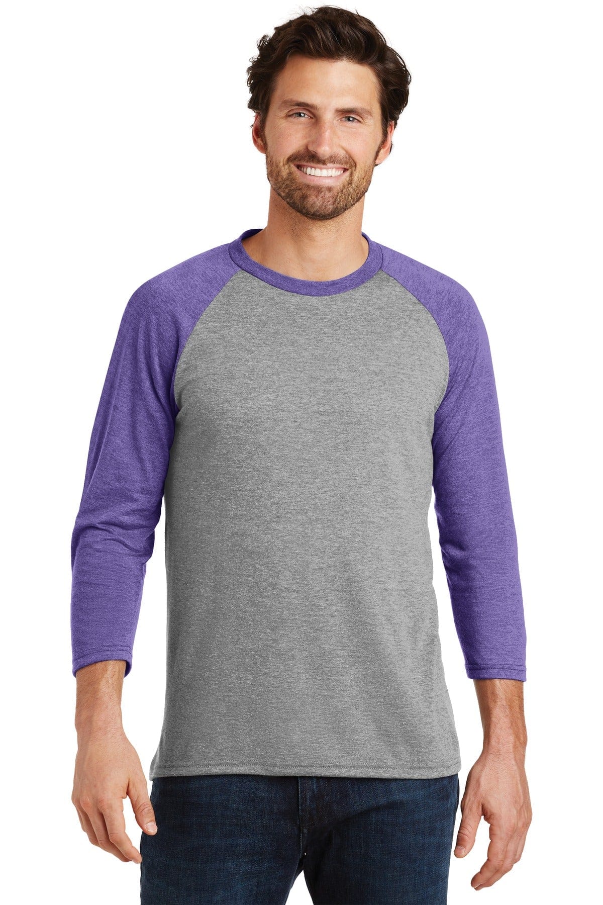 District DM136 Perfect Tri 3/4-Sleeve Raglan in Purple Frost/ Grey Frost