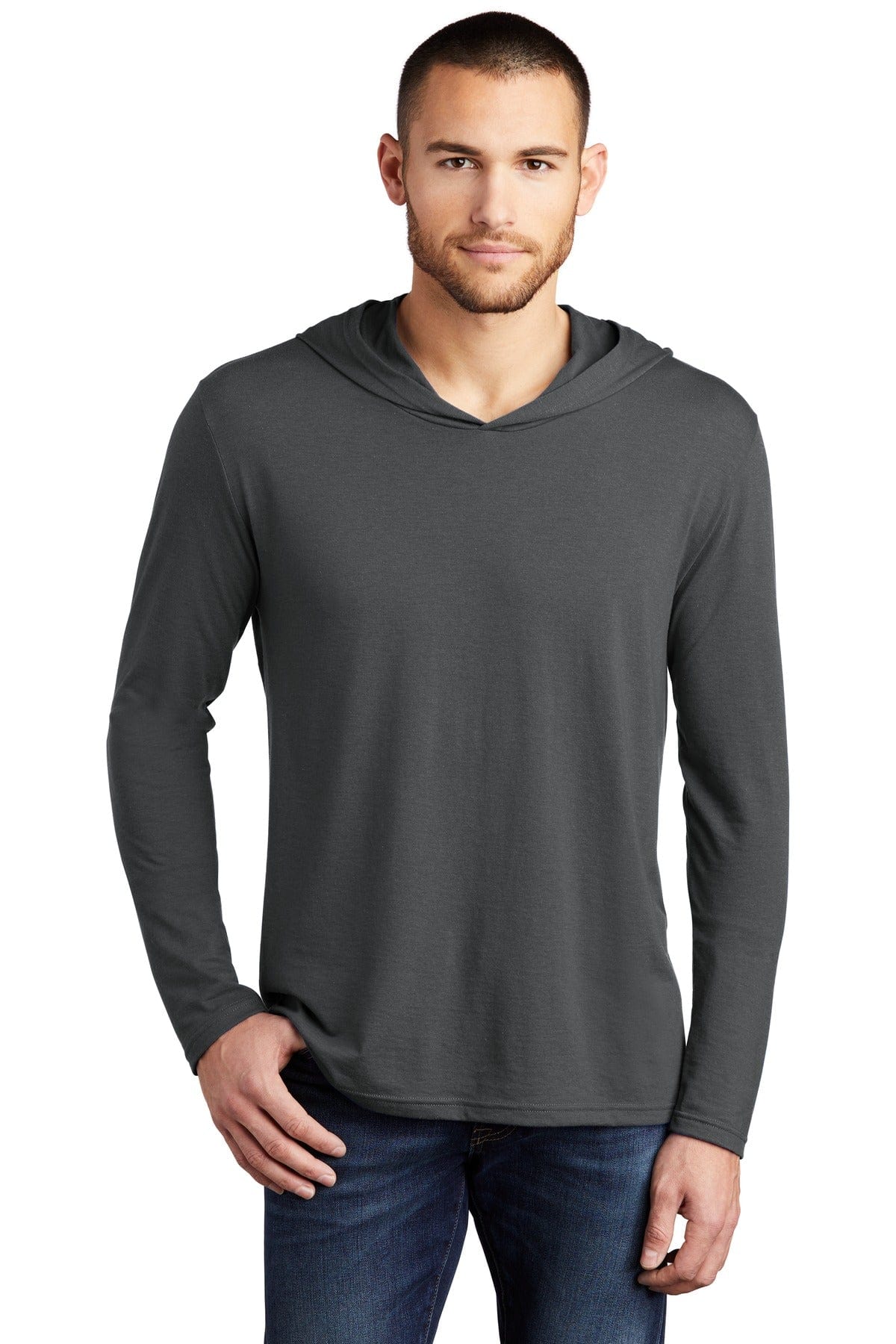 District DM139 Perfect Tri Long Sleeve Hoodie in Charcoal