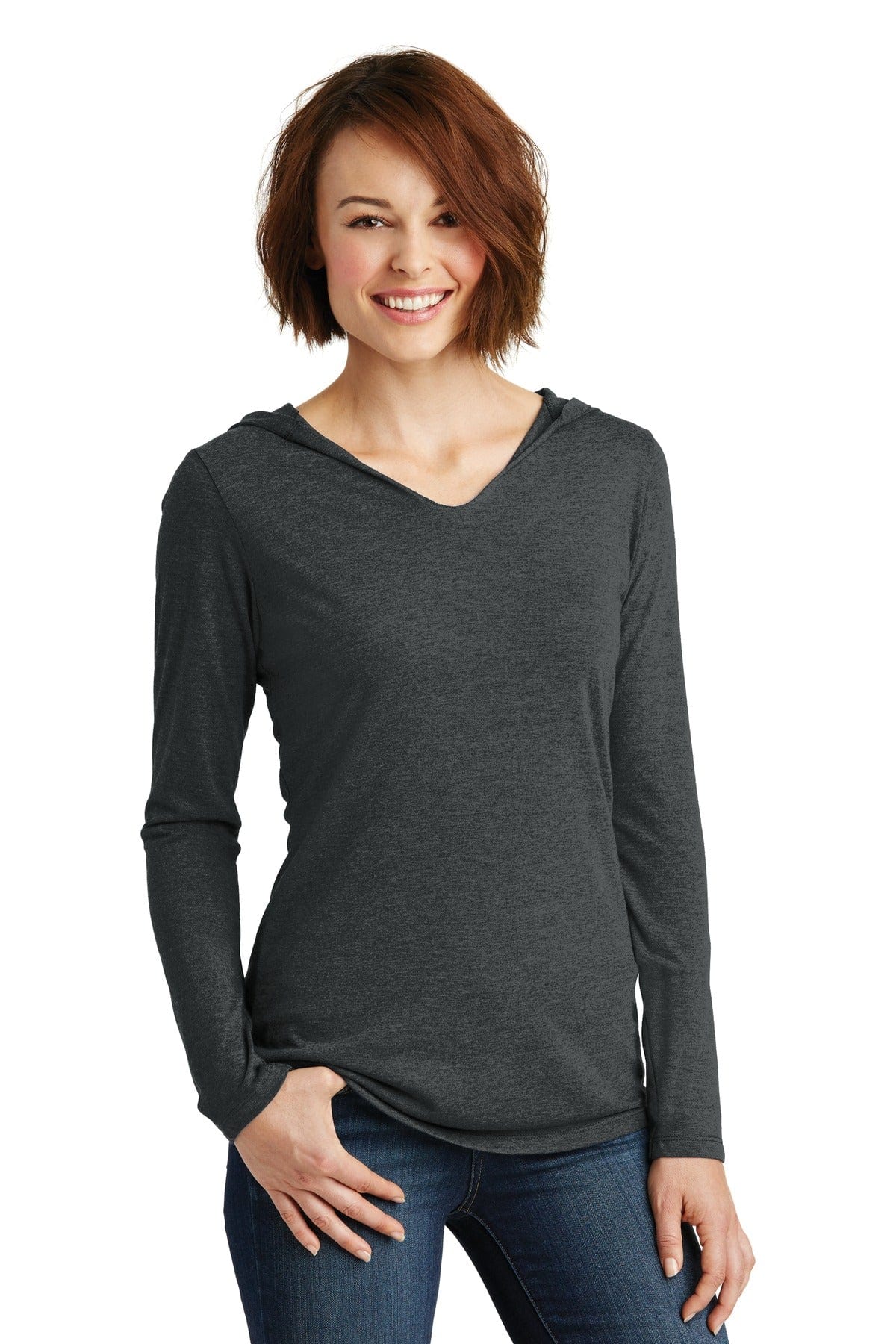 District DM139L Women's Perfect Tri Long Sleeve Hoodie in Black Frost