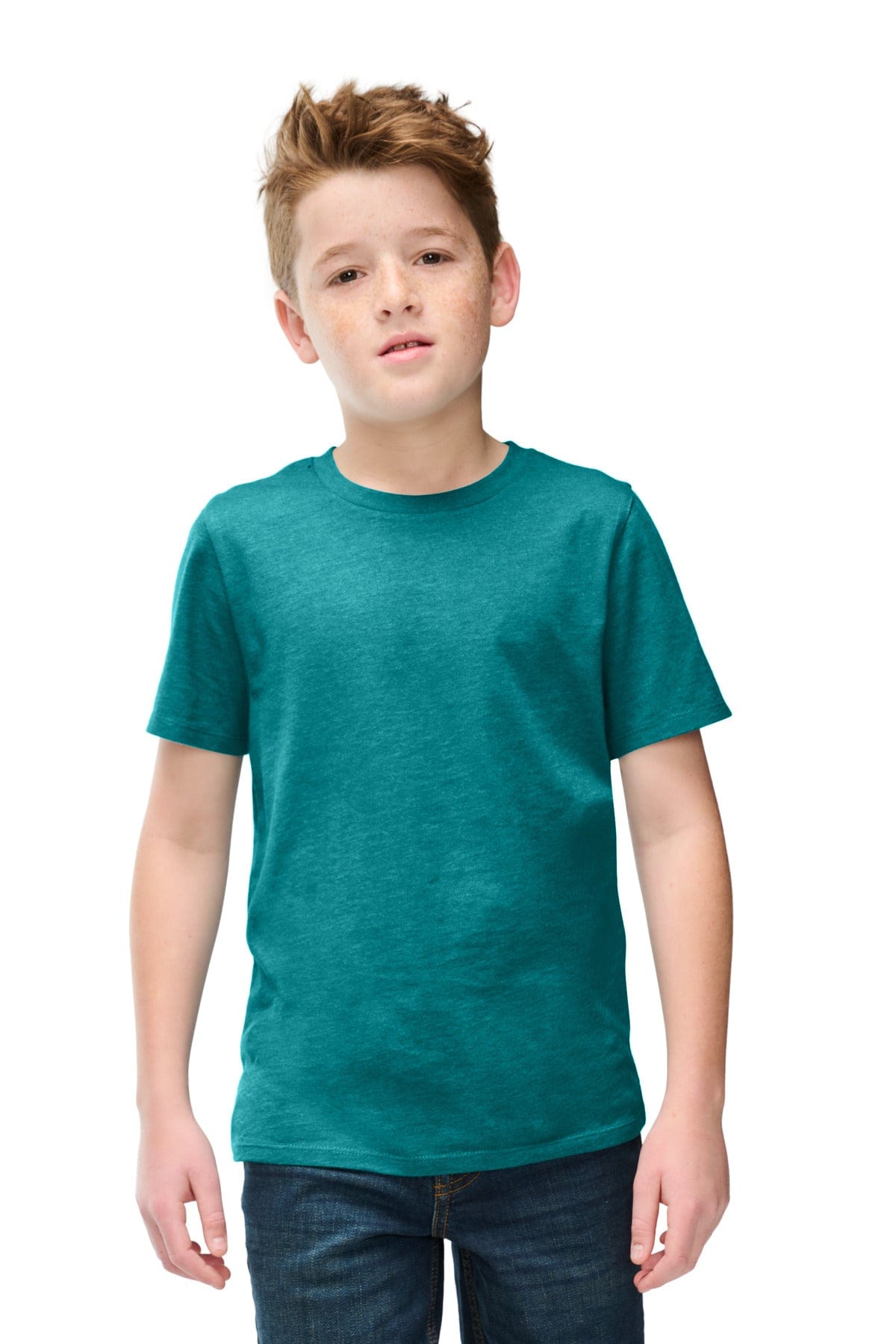 District DT108Y Youth Perfect Blend CVC Tee in Heathered Teal