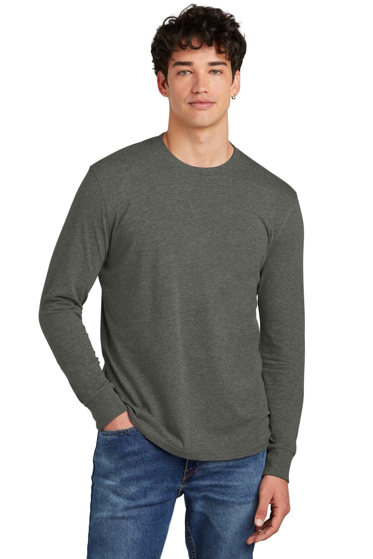 District DT109 Perfect Blend CVC Long Sleeve Tee in Heathered Charcoal
