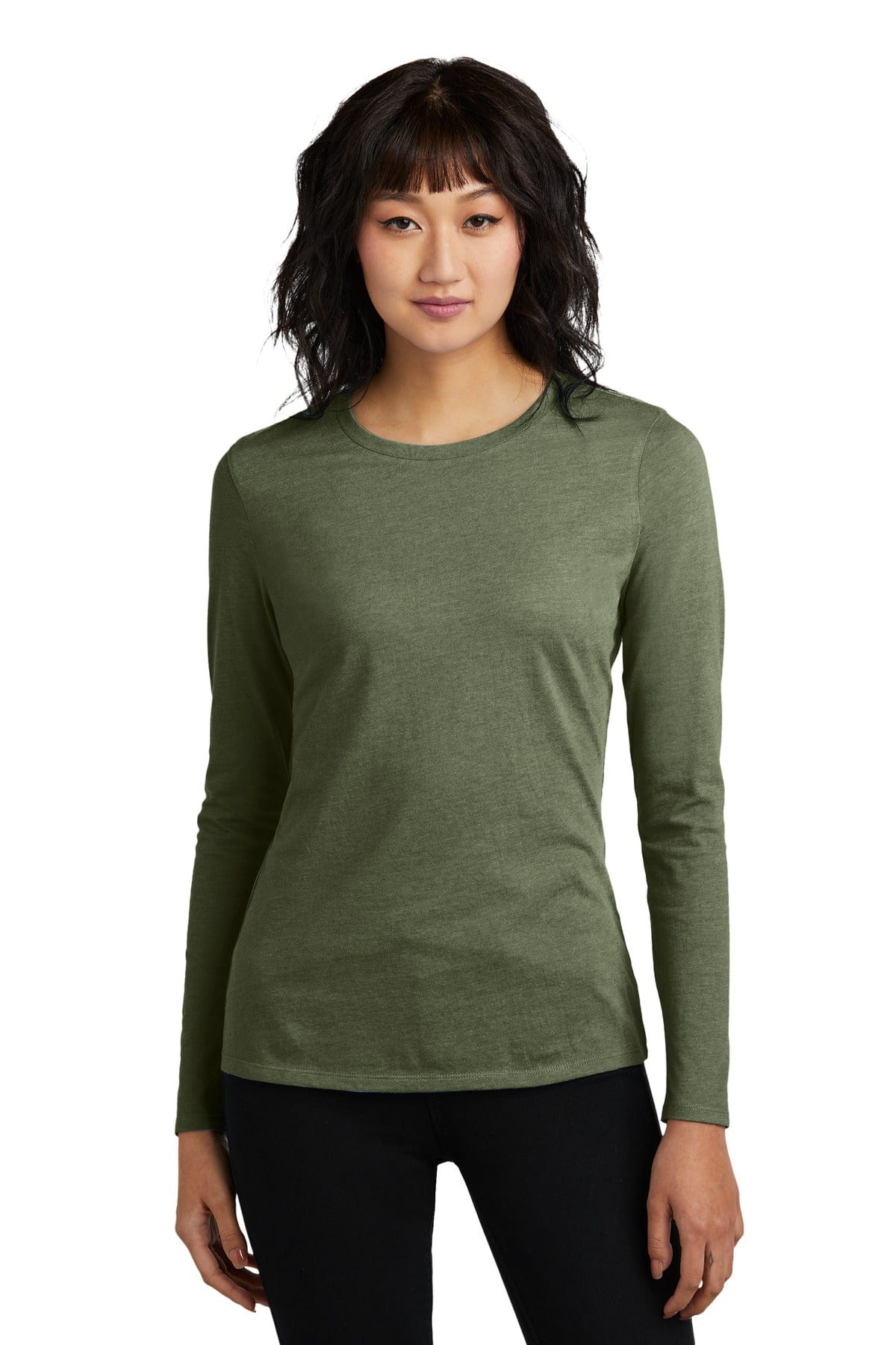District DT110 Women's Perfect Blend CVC Long Sleeve Tee in Heathered Olive