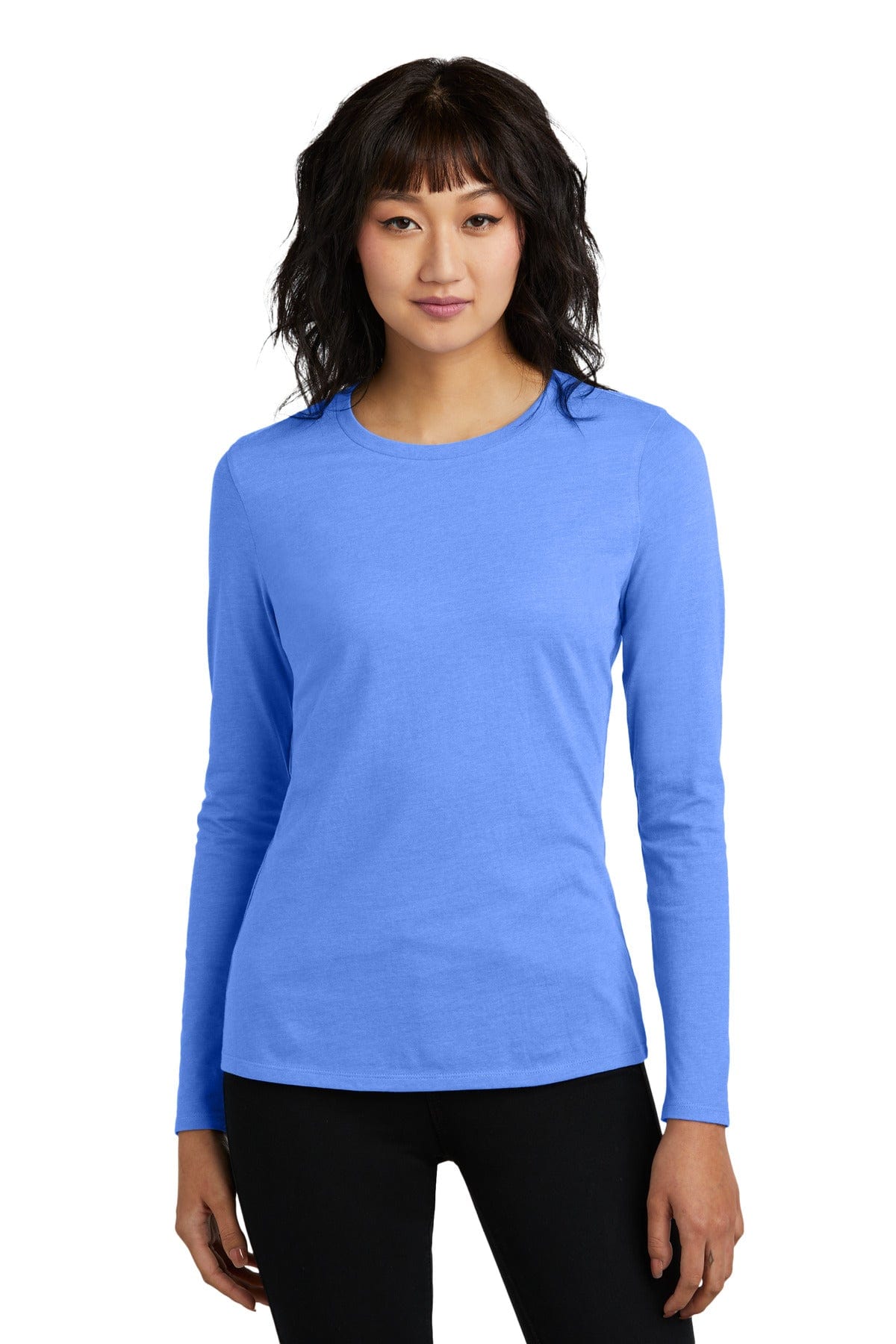 District DT110 Women's Perfect Blend CVC Long Sleeve Tee in Heathered Royal