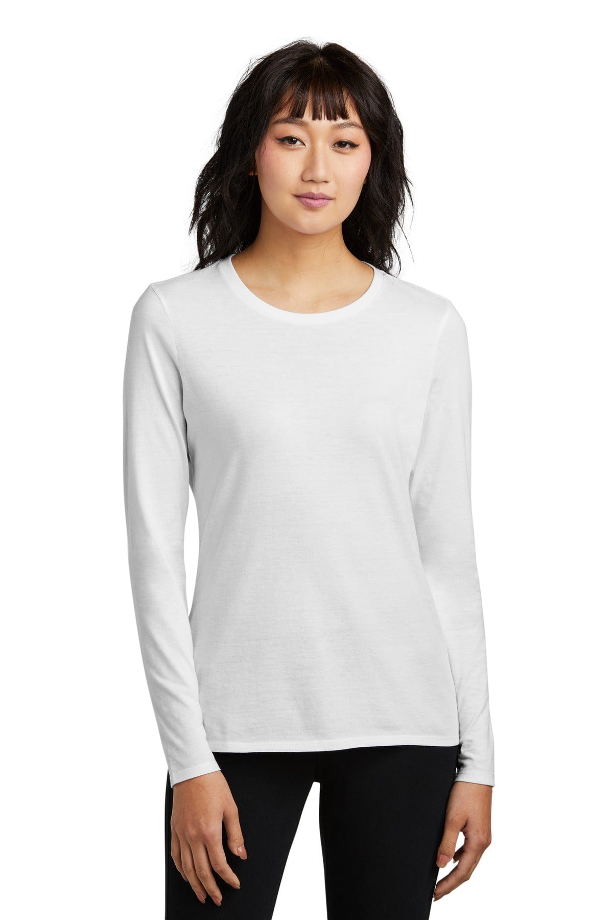 District DT110 Women's Perfect Blend CVC Long Sleeve Tee in White