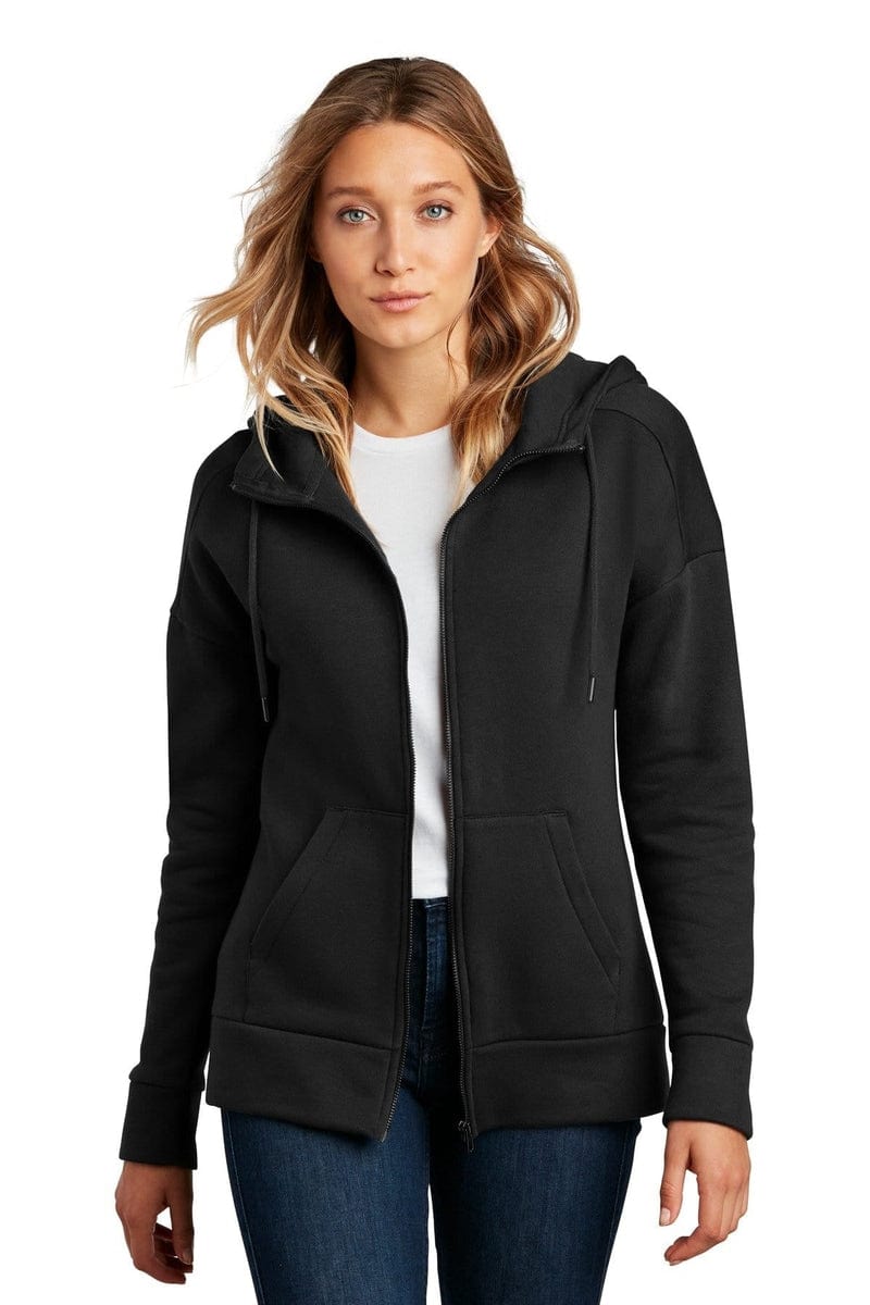 District DT1104 Women's Perfect Weight Fleece Drop Shoulder Full-Zip Hoodie in 