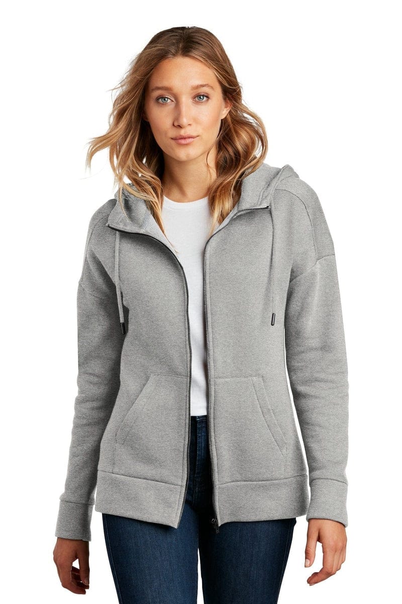 District DT1104 Women's Perfect Weight Fleece Drop Shoulder Full-Zip Hoodie in 