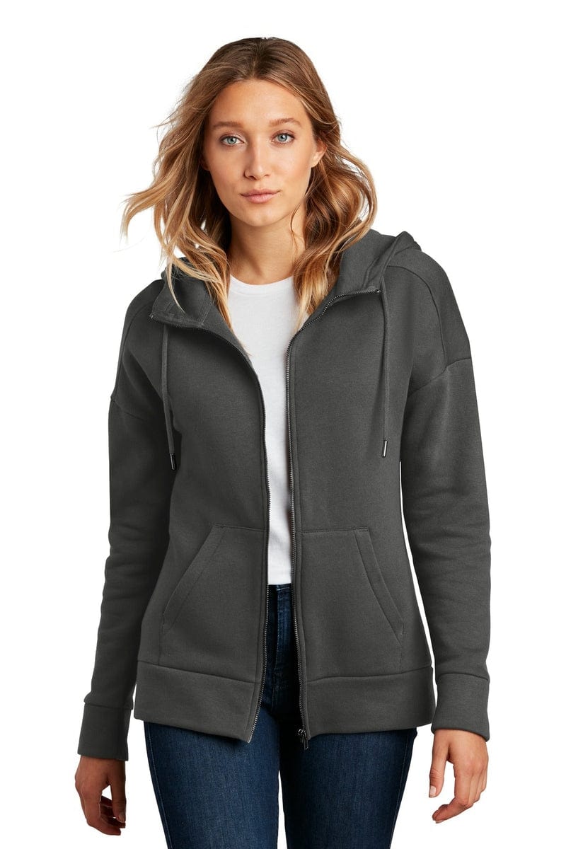 District DT1104 Women's Perfect Weight Fleece Drop Shoulder Full-Zip Hoodie in 