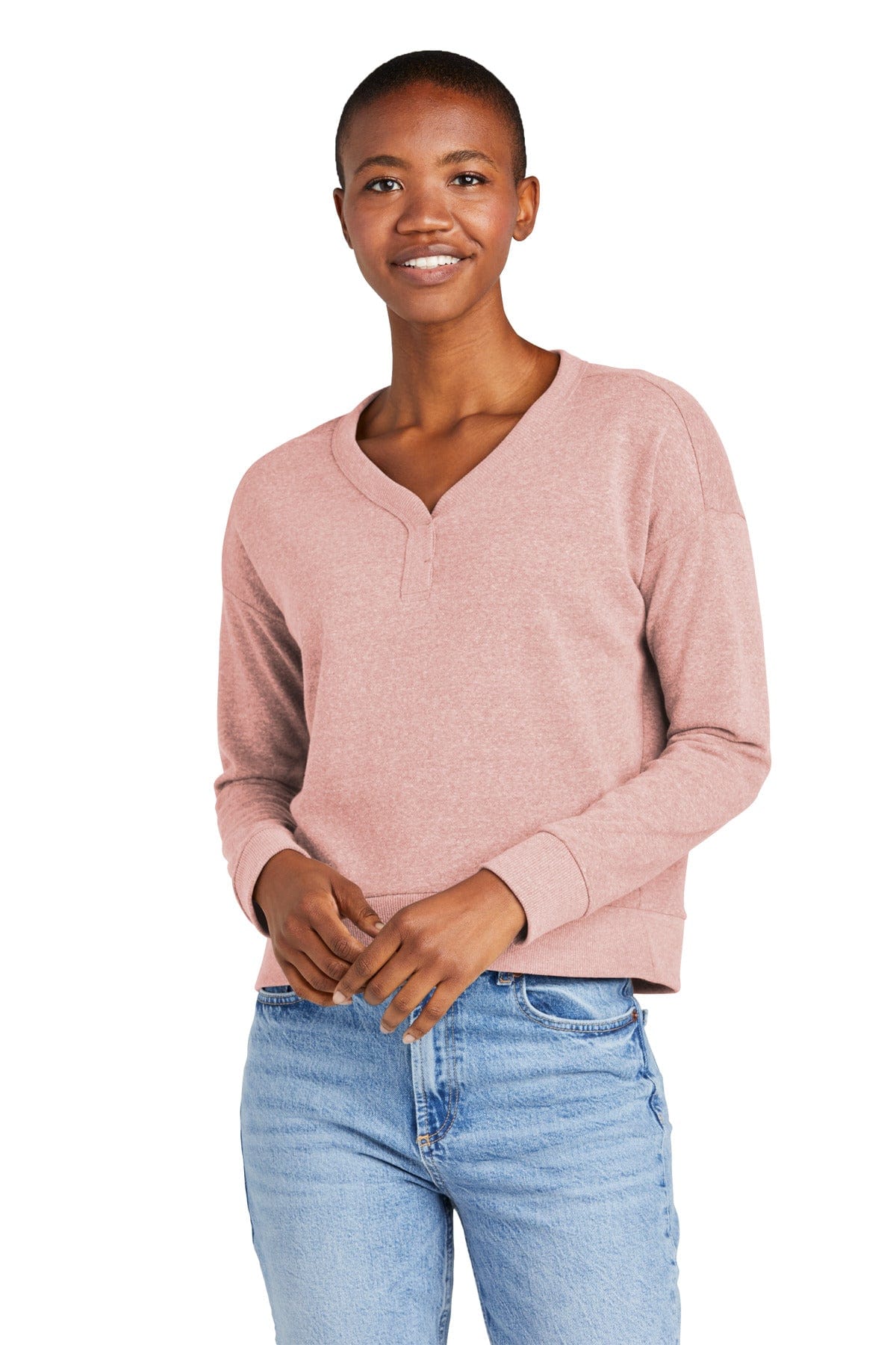 District DT1312 Women's Perfect Tri Fleece V-Neck Sweatshirt in Blush Frost