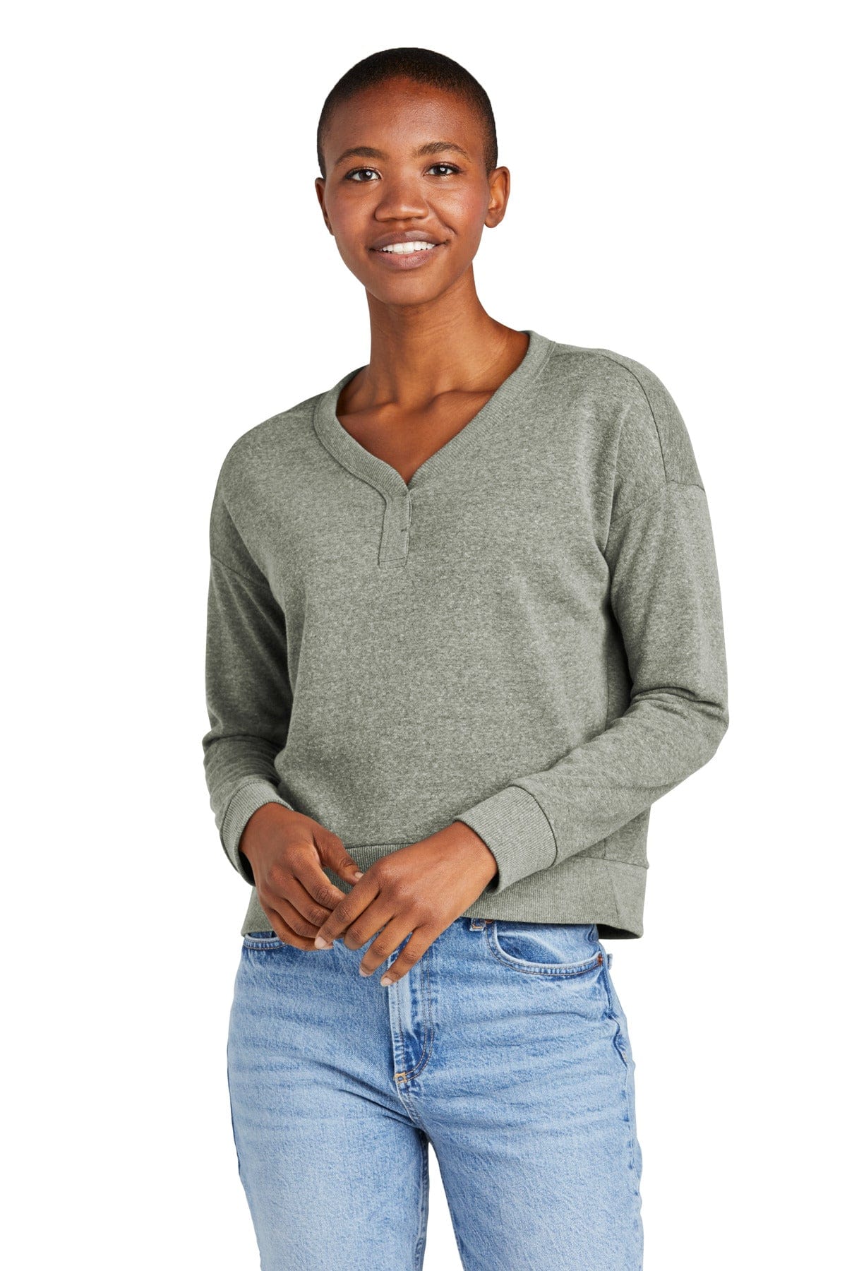 District DT1312 Women's Perfect Tri Fleece V-Neck Sweatshirt in Grey Frost