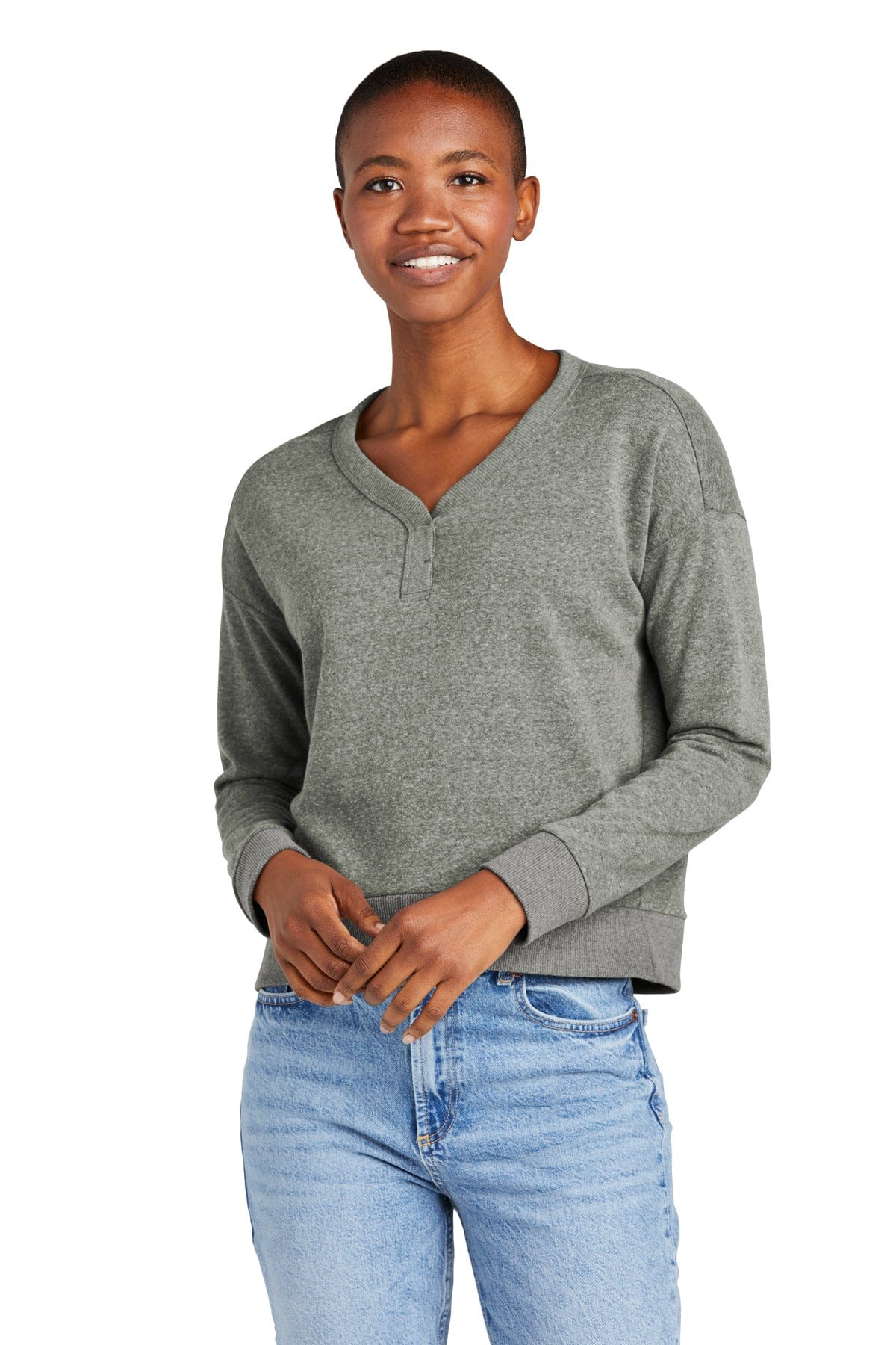 District DT1312 Women's Perfect Tri Fleece V-Neck Sweatshirt in Heathered Charcoal