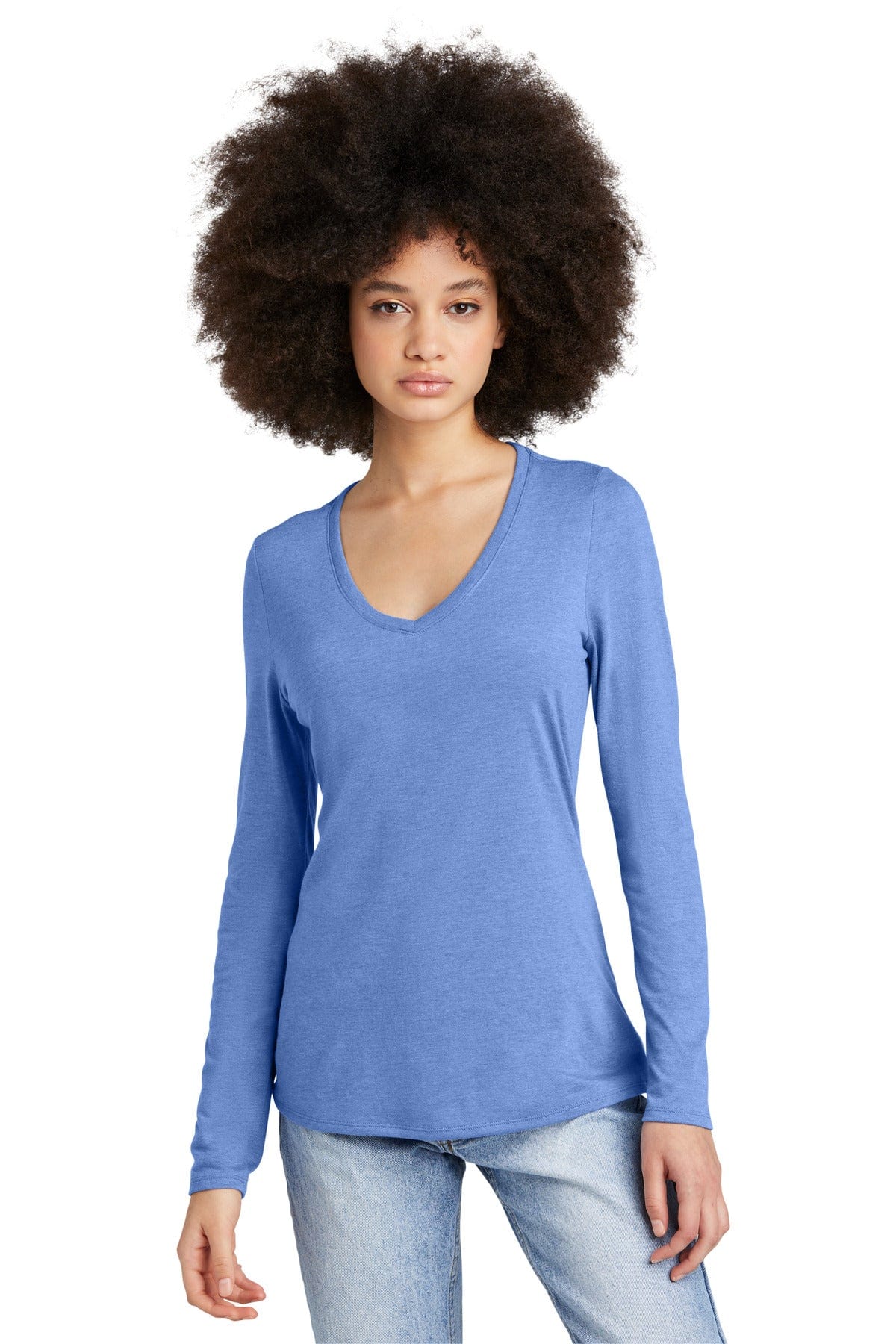 District DT135 Women's Perfect Tri Long Sleeve V-Neck Tee in 